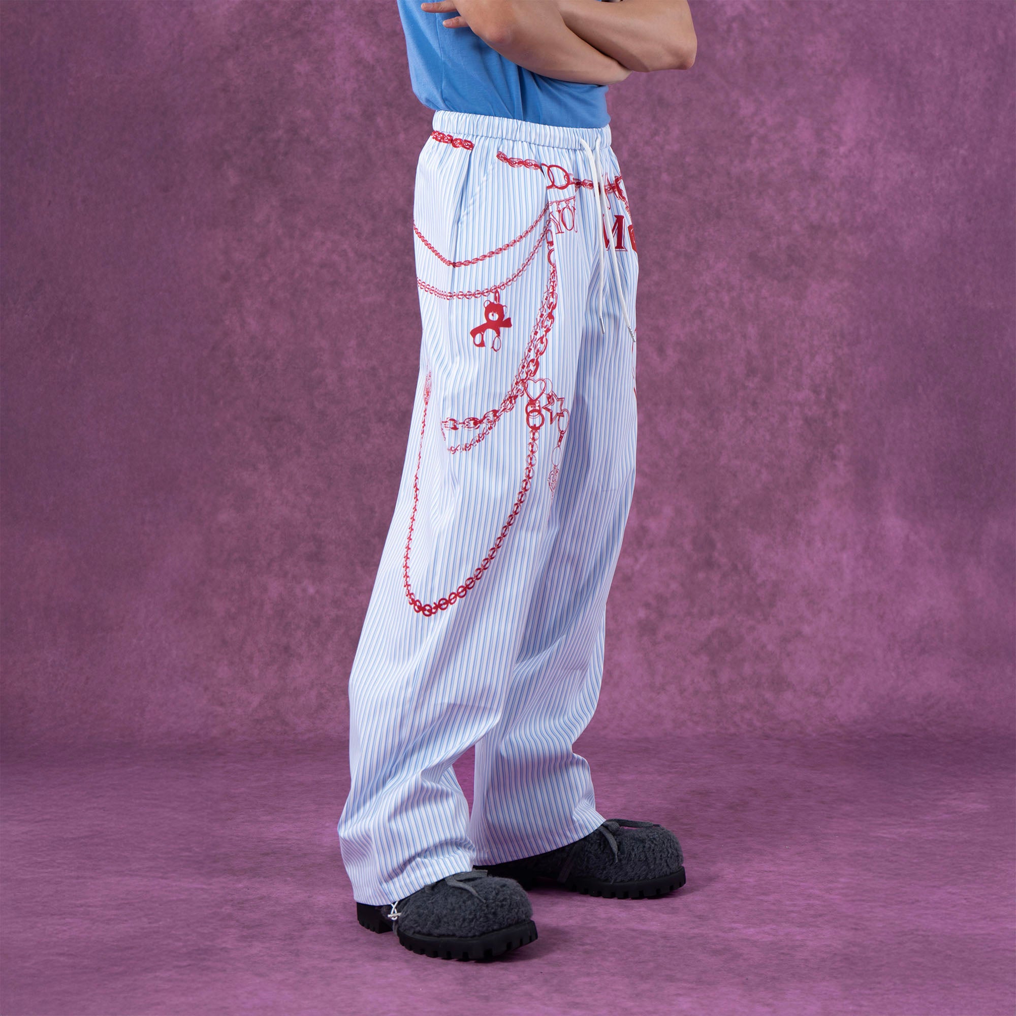 CLP Charm Graphic Striped Drawstring Pants