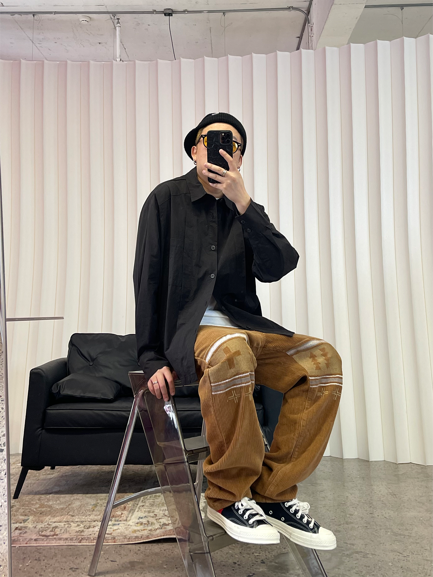 ME DA IGUAL Embroidered Corduroy Straight-Leg Pants