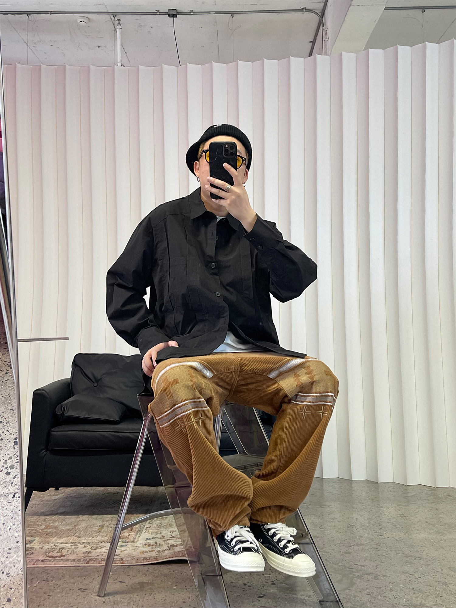 ME DA IGUAL Embroidered Corduroy Straight-Leg Pants