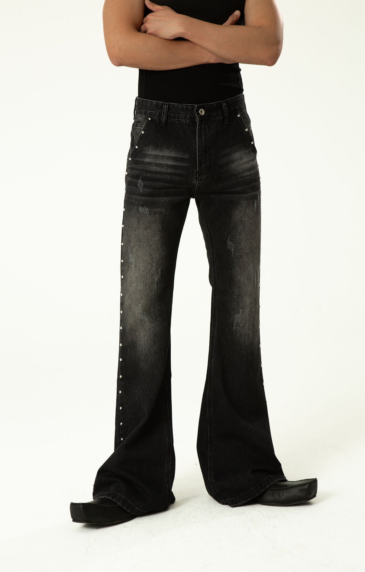 CLP Studded-Seam Flared Jeans, premium urban and streetwear designers apparel on PROJECTISR.com, CLP