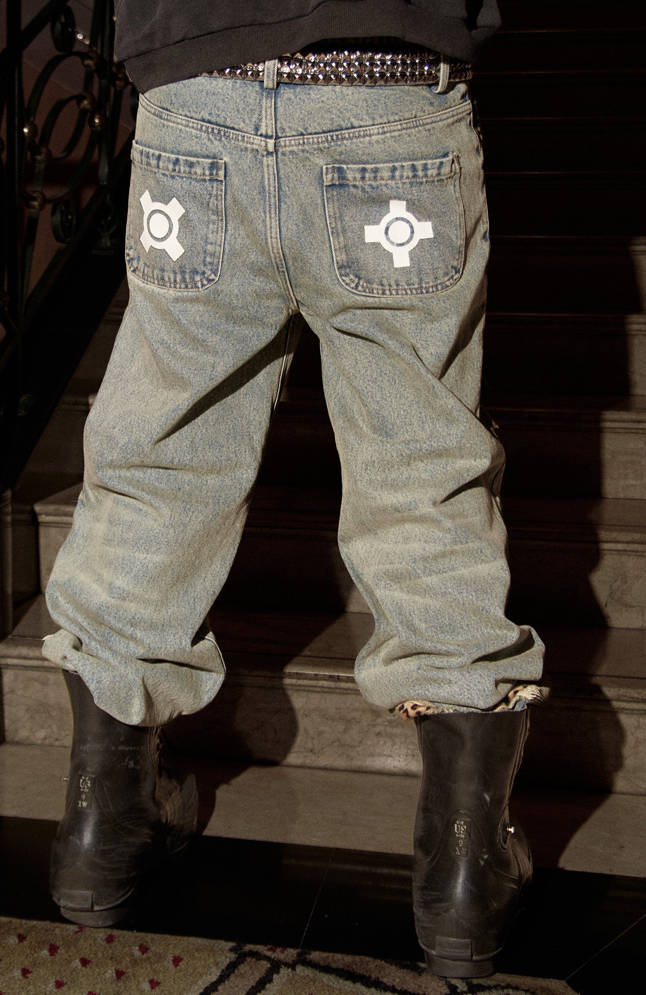 PHANTOMHUNTER Washed Leopard Patch Baggy Jeans, premium urban and streetwear designers apparel on PROJECTISR.com, PHANTOMHUNTER