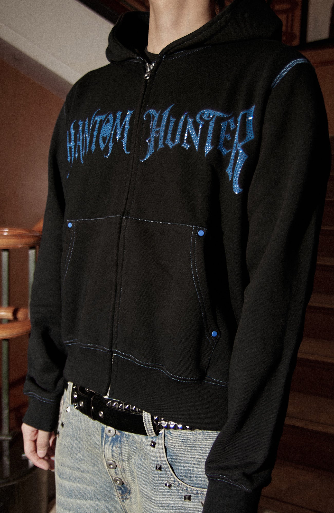 PHANTOMHUNTER Diamond Graphic Cropped Zip Hoodie, premium urban and streetwear designers apparel on PROJECTISR.com, PHANTOMHUNTER