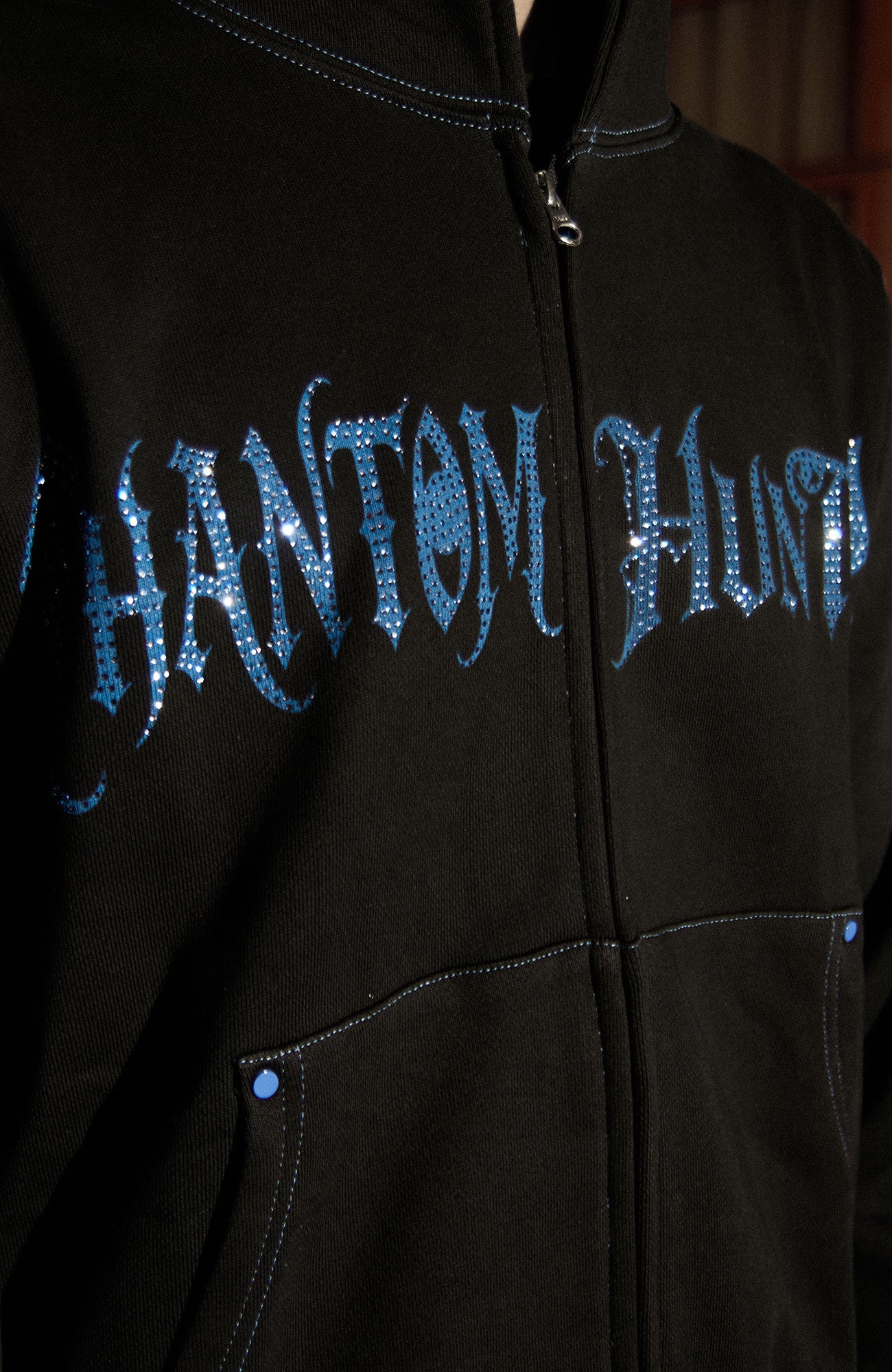 PHANTOMHUNTER Diamond Graphic Cropped Zip Hoodie, premium urban and streetwear designers apparel on PROJECTISR.com, PHANTOMHUNTER