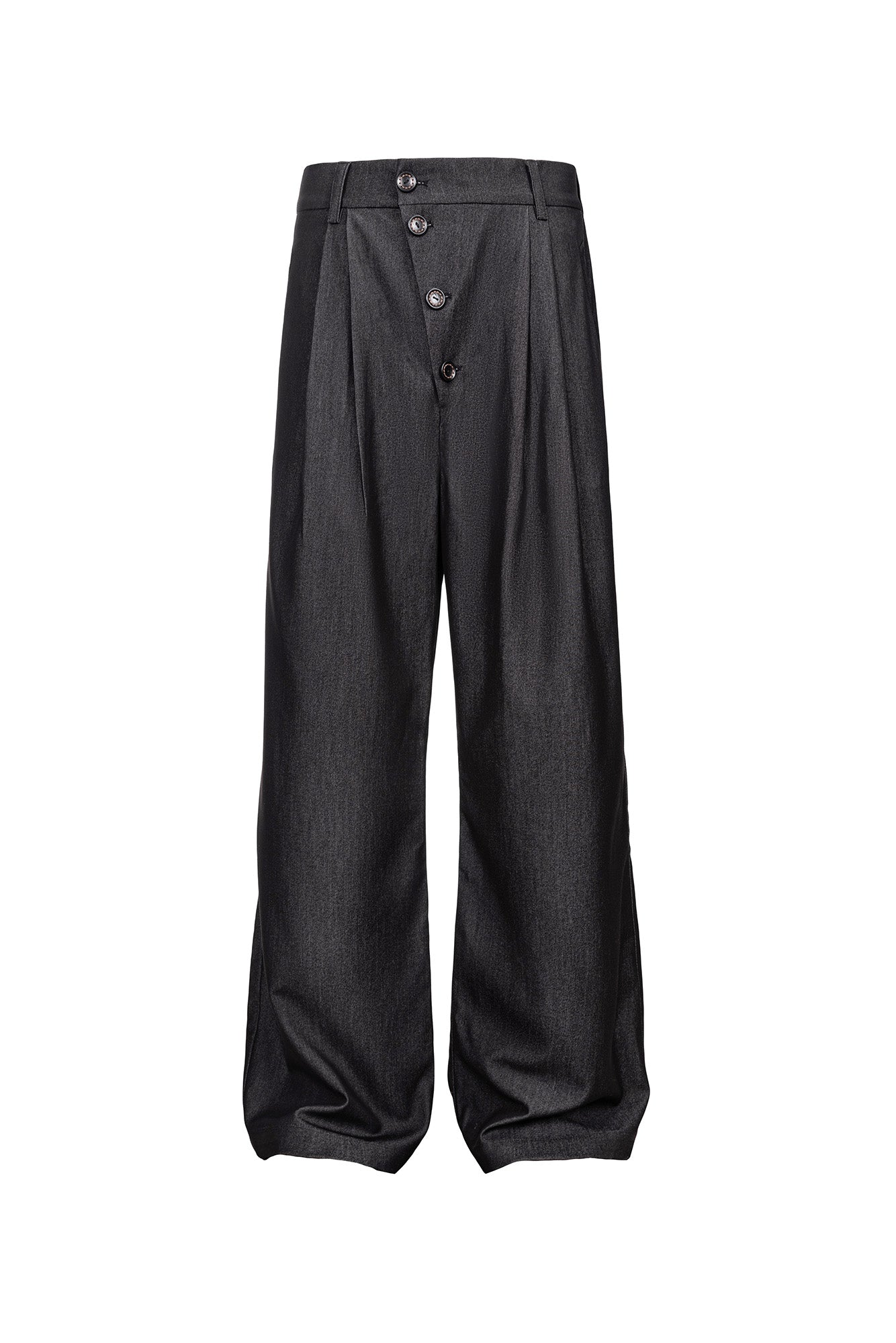 CATSSTAC Asymmetric Button Pleated Wide-Leg Trousers, premium urban and streetwear designers apparel on PROJECTISR.com, CATSSTAC
