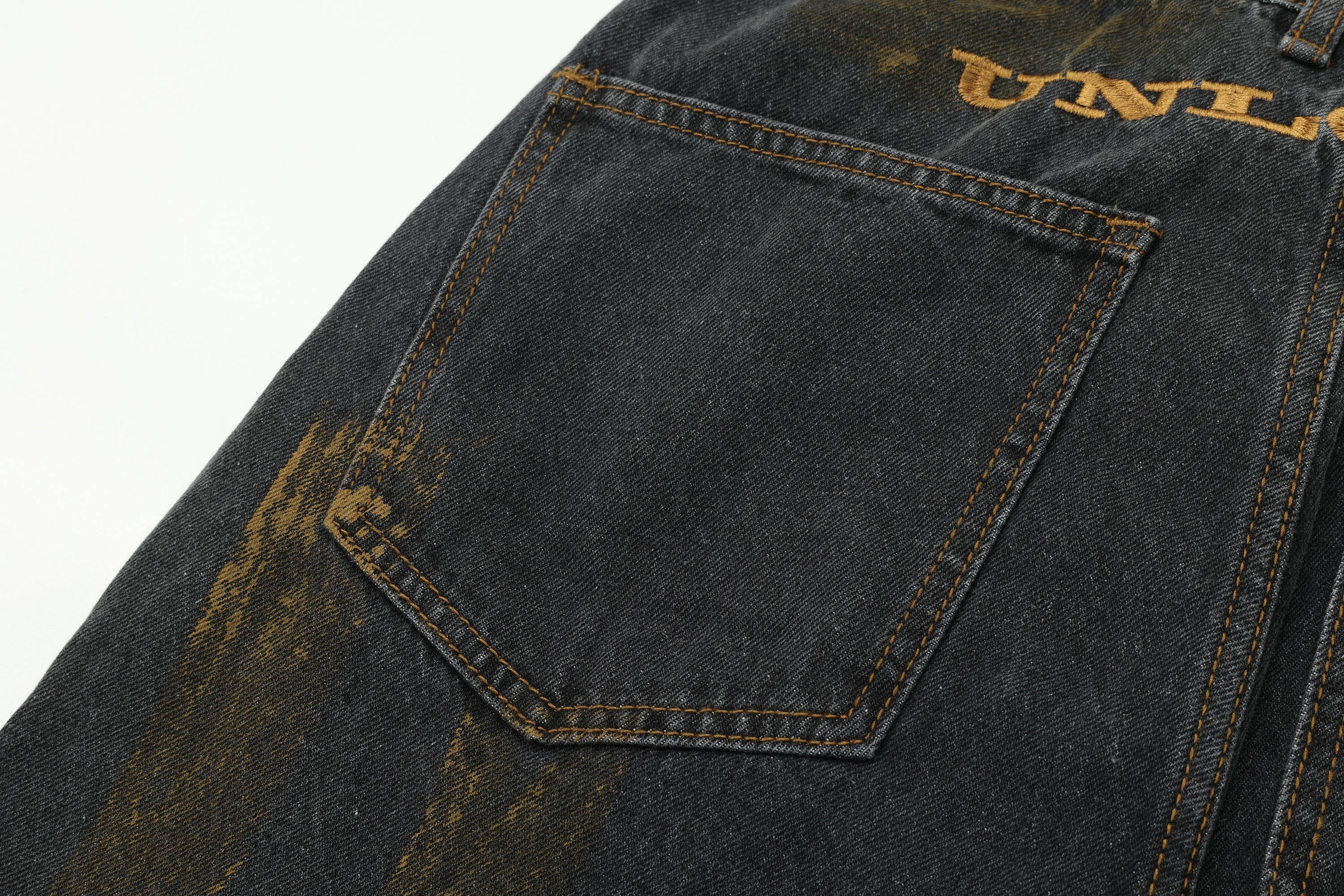 OVDY Frayed Paneled Jeans