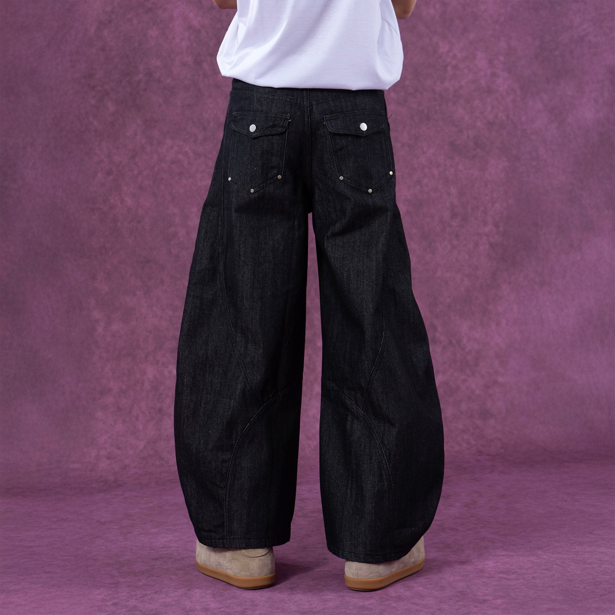 CLP Arced Panel Balloon-Leg Raw Jeans