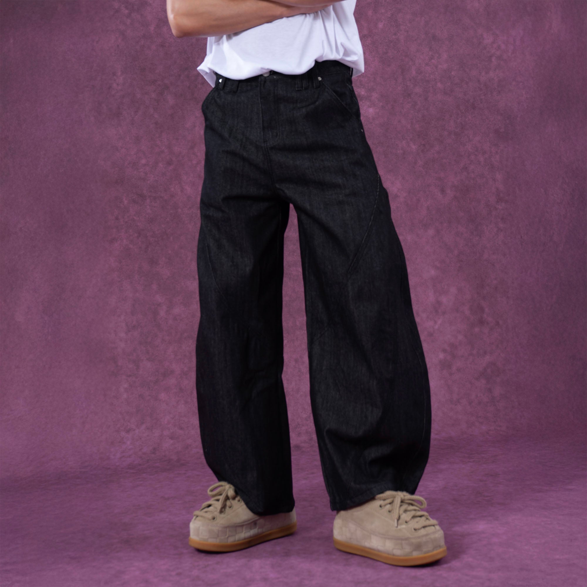CLP Arced Panel Balloon-Leg Raw Jeans