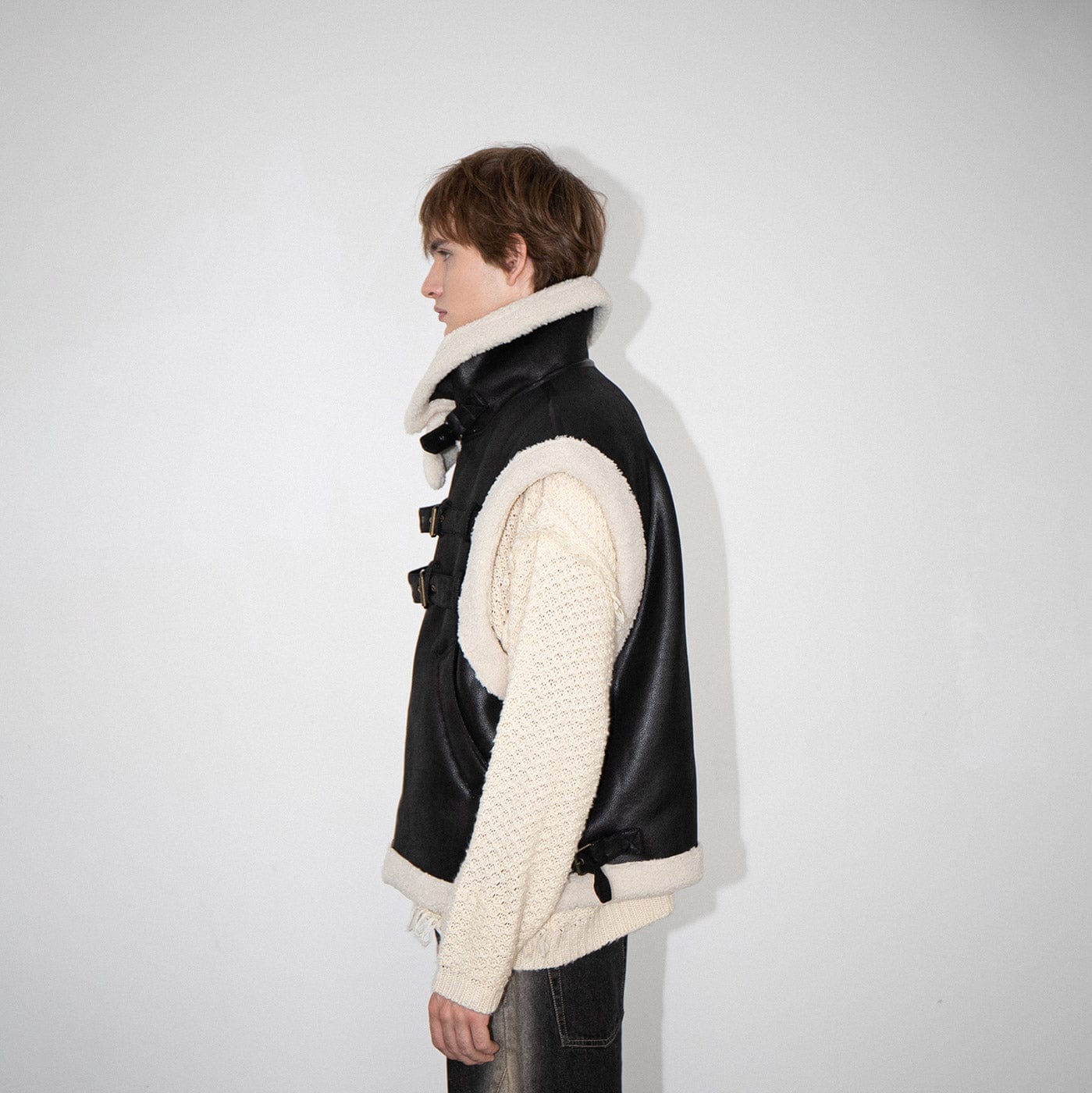 LEONSENSE Stripe Shearling Vest, premium urban and streetwear designers apparel on PROJECTISR.com, LEONSENSE