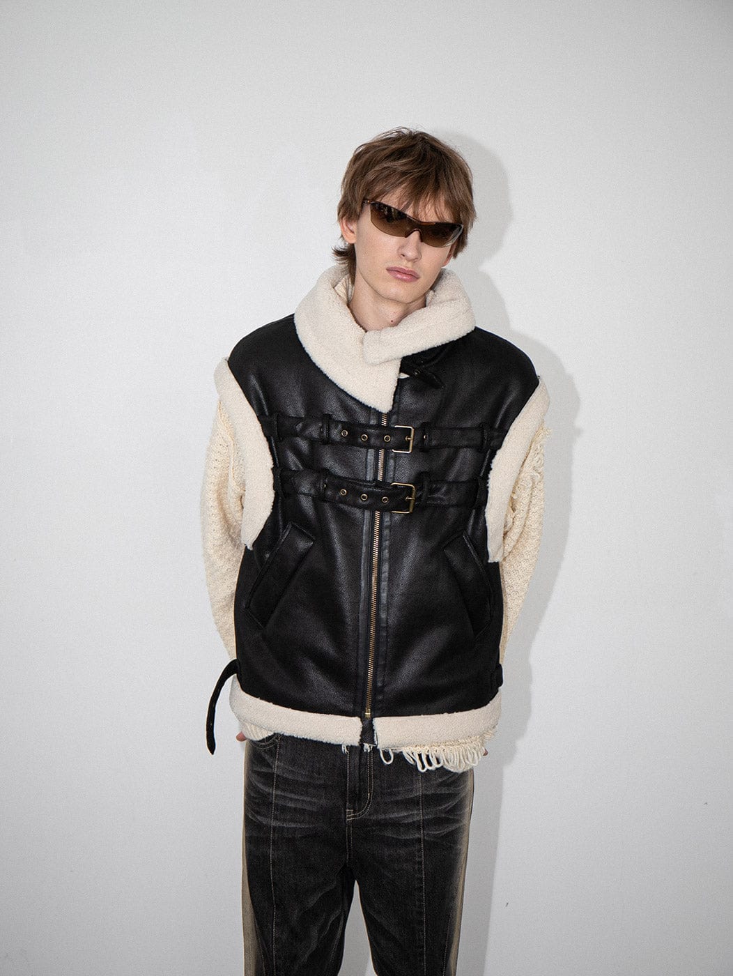 LEONSENSE Stripe Shearling Vest, premium urban and streetwear designers apparel on PROJECTISR.com, LEONSENSE