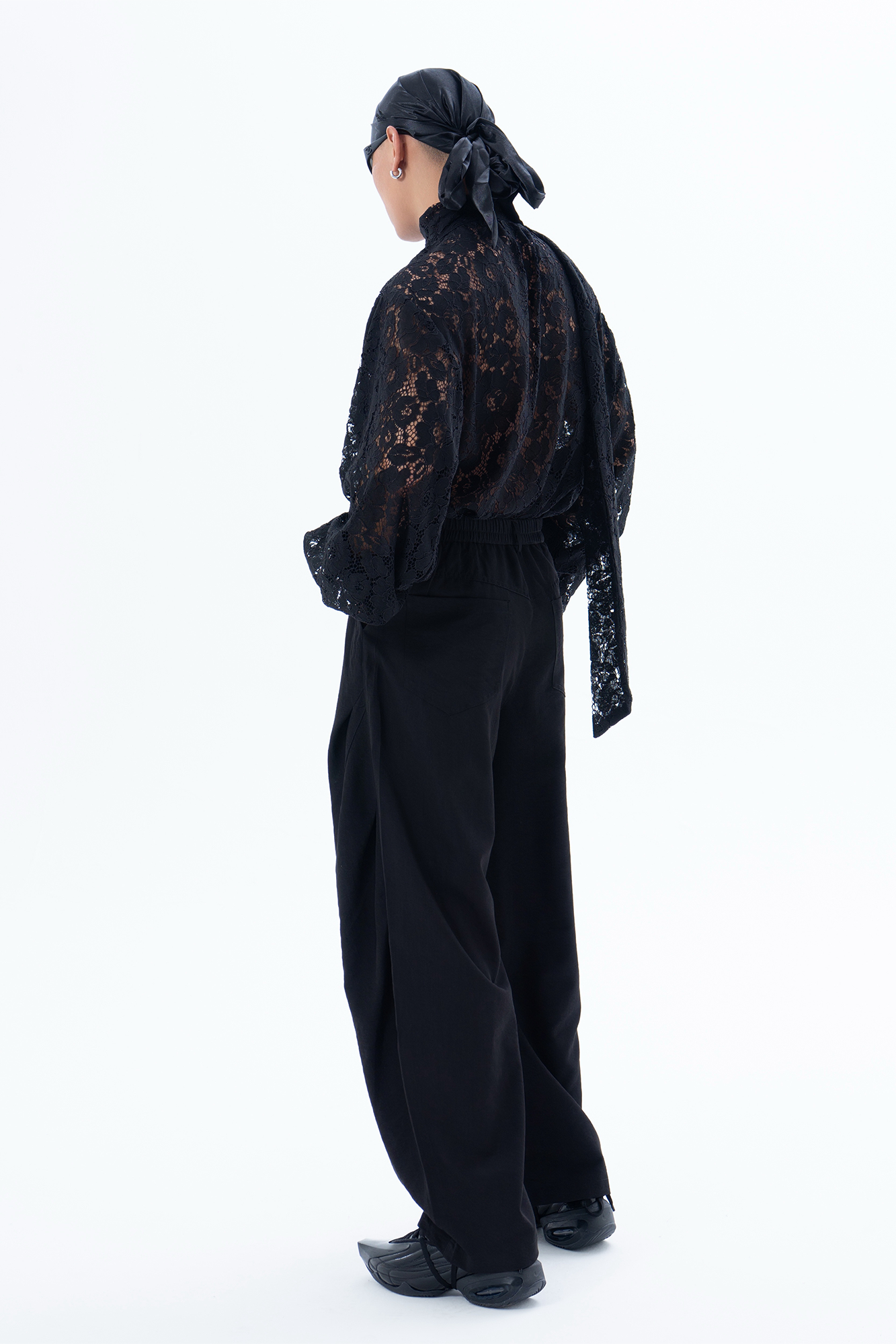 CLP Floral Lace Tie-Neck Shirt