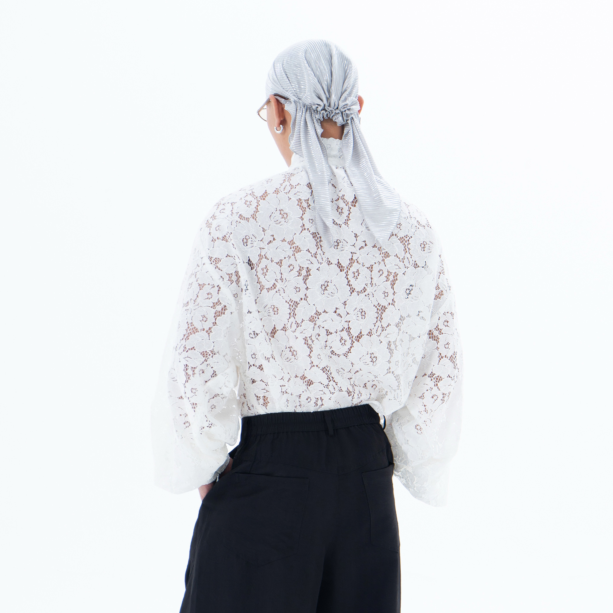 CLP Floral Lace Tie-Neck Shirt