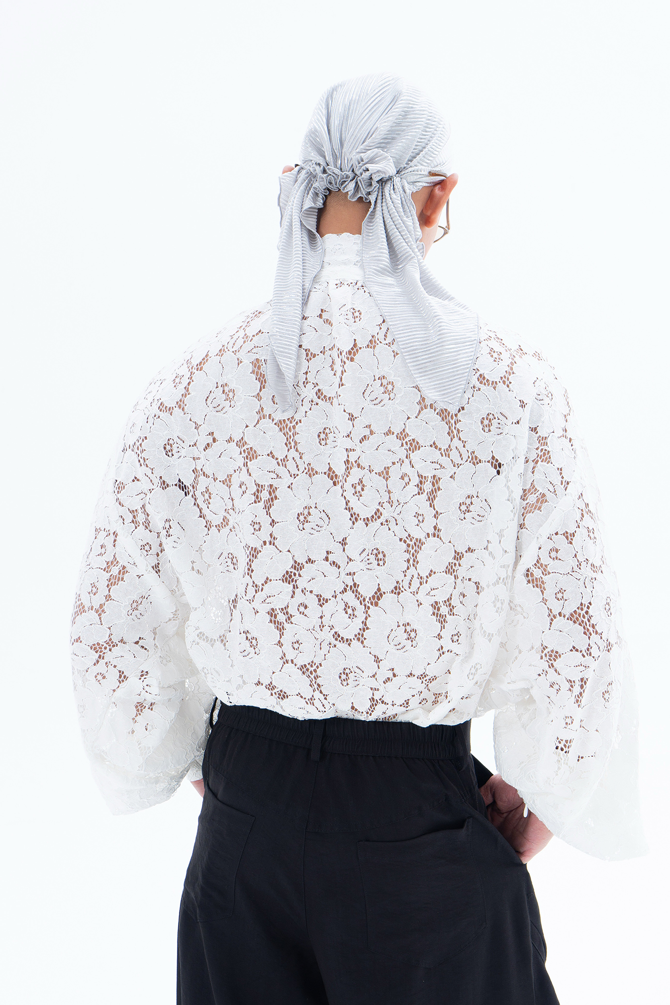 CLP Floral Lace Tie-Neck Shirt