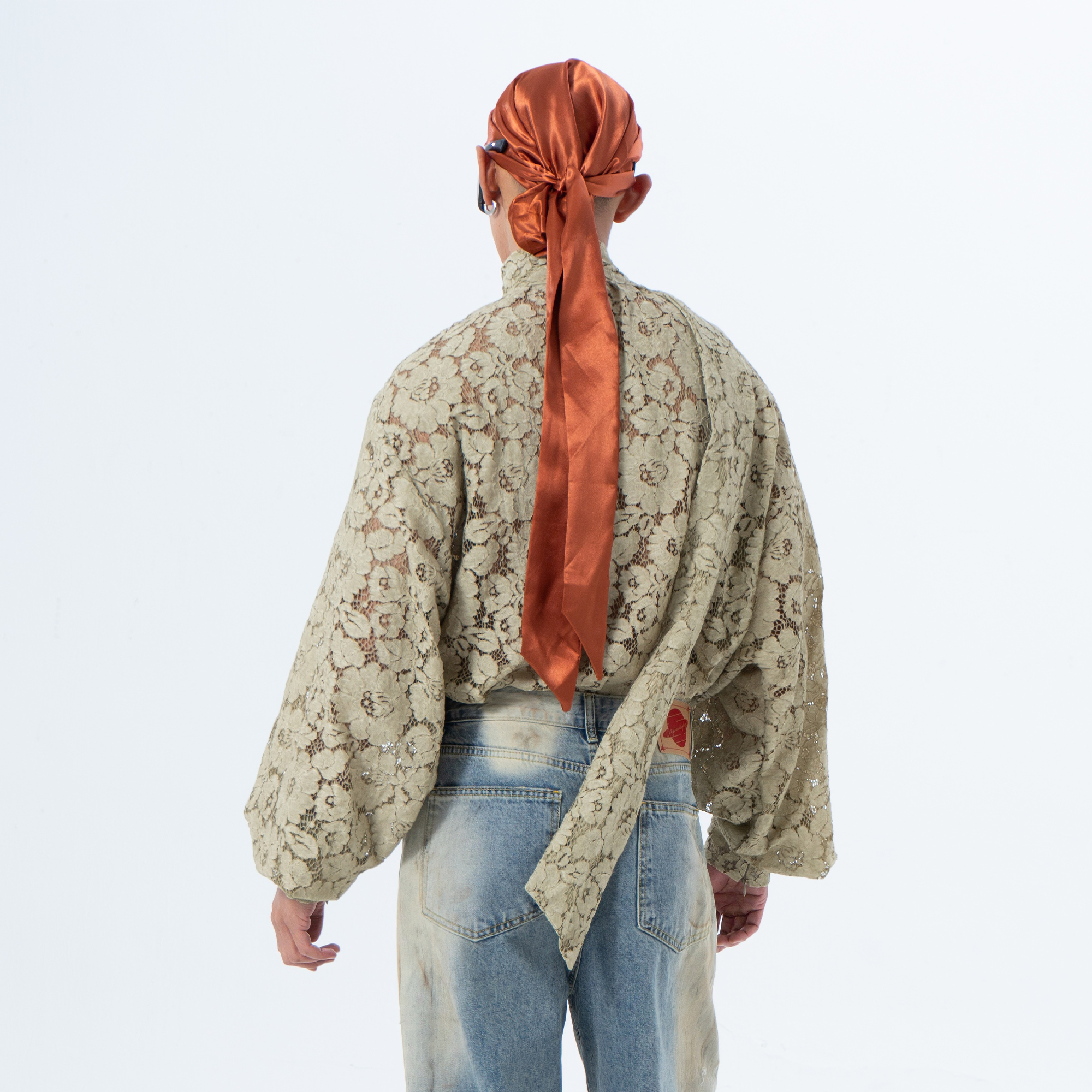 CLP Floral Lace Tie-Neck Shirt