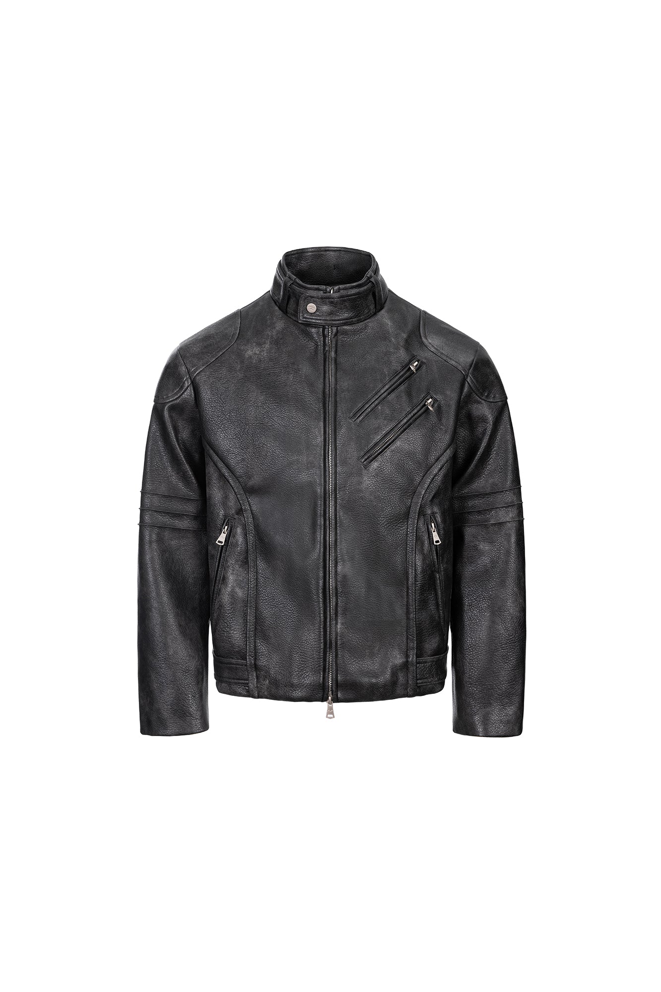 CATSSTAC Pebbled Faux Leather Multi-Zipper Biker Jacket