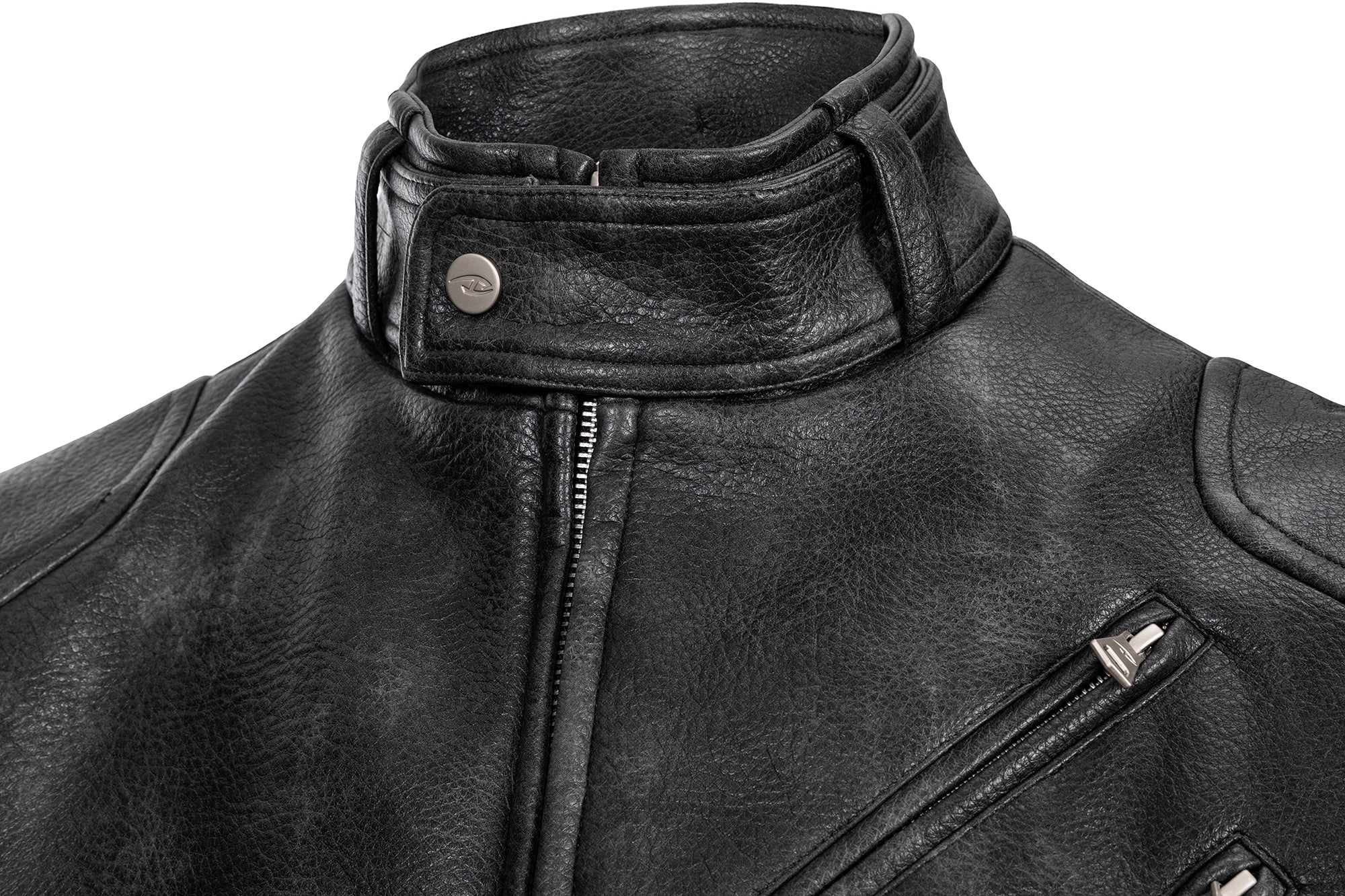 CATSSTAC Pebbled Faux Leather Multi-Zipper Biker Jacket
