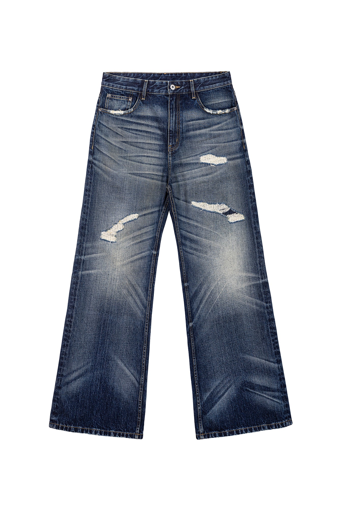 CATSSTAC Distressed Wrinkled Washed Wide-Leg Jeans, premium urban and streetwear designers apparel on PROJECTISR.com, CATSSTAC