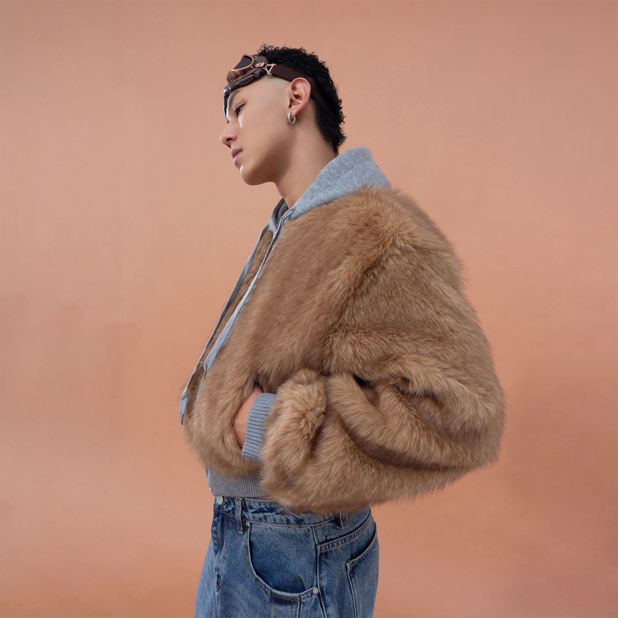 CLP Faux Fur Cropped Hooded Jacket