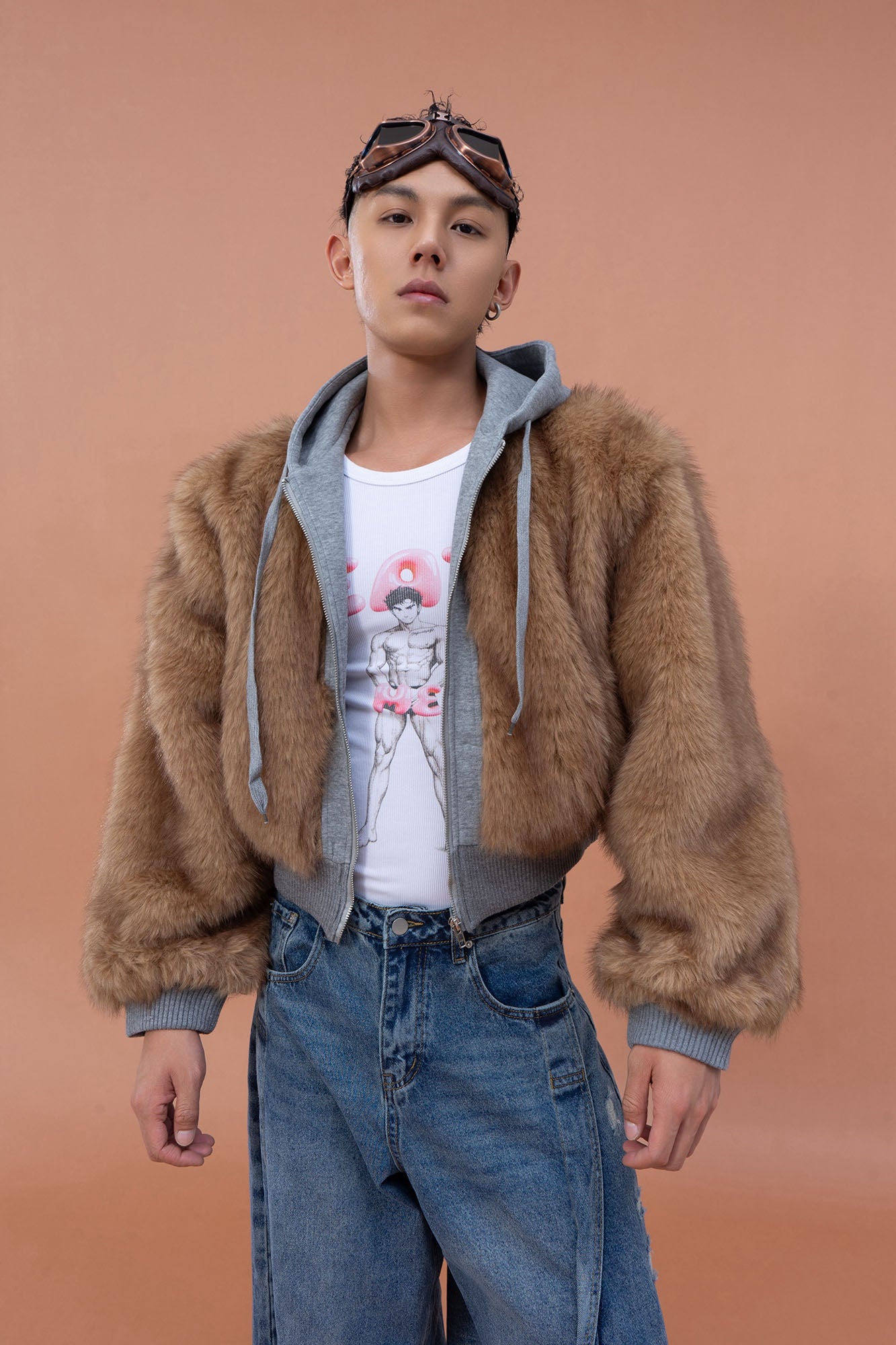 CLP Faux Fur Cropped Hooded Jacket