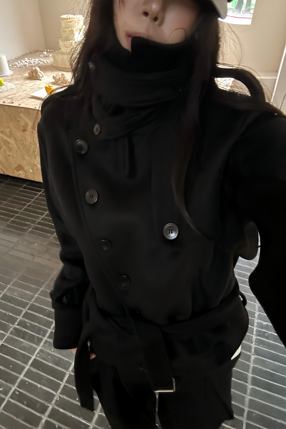 REMODUTION Wool-Blend Asymmetric Lapel Tie-Detail Coat