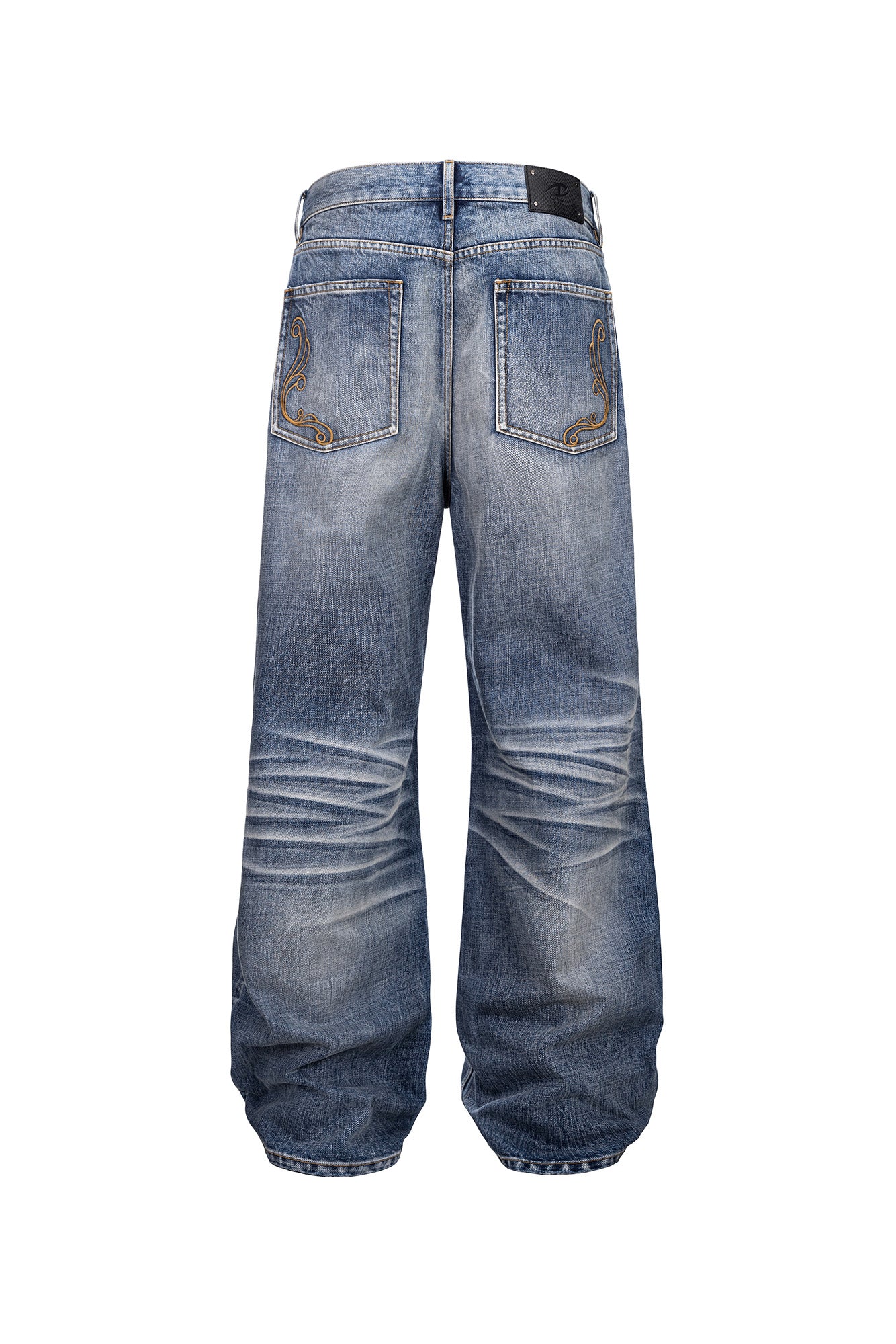 CATSSTAC Vine Scroll Embroidery Whisker-Washed Straight-Leg Jeans, premium urban and streetwear designers apparel on PROJECTISR.com, CATSSTAC