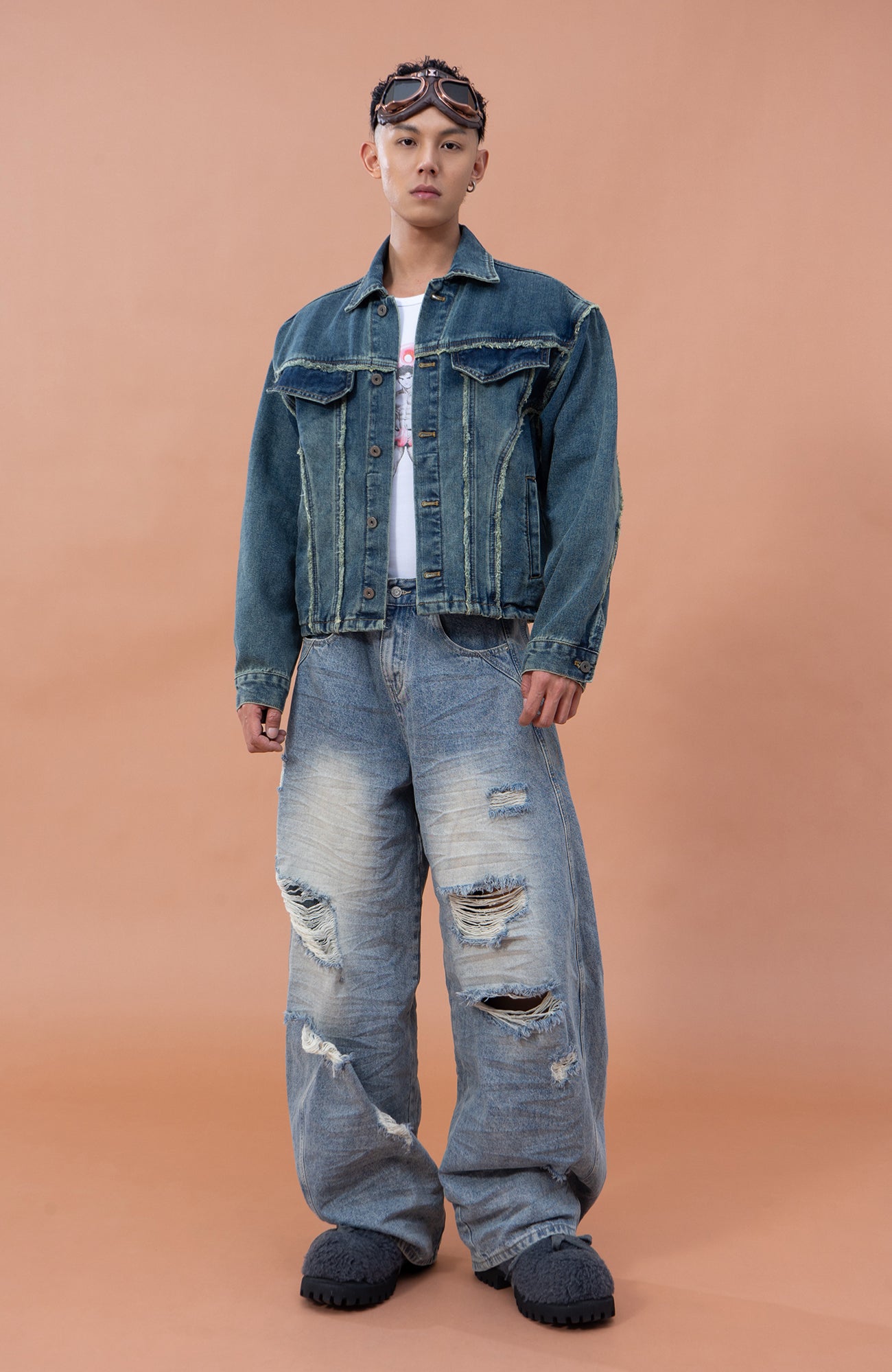 CLP Frayed Paneled Washed Denim Jacket, premium urban and streetwear designers apparel on PROJECTISR.com, CLP