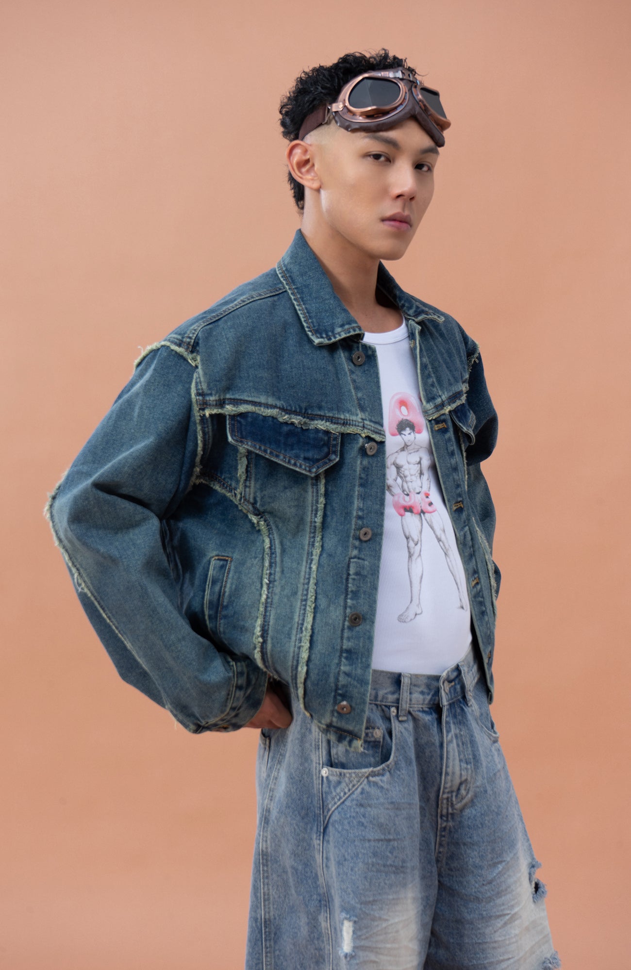 CLP Frayed Paneled Washed Denim Jacket, premium urban and streetwear designers apparel on PROJECTISR.com, CLP