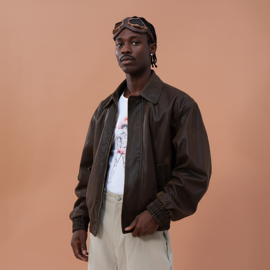 CLP Distressed Faux Leather Aviator Jacket, premium urban and streetwear designers apparel on PROJECTISR.com, CLP