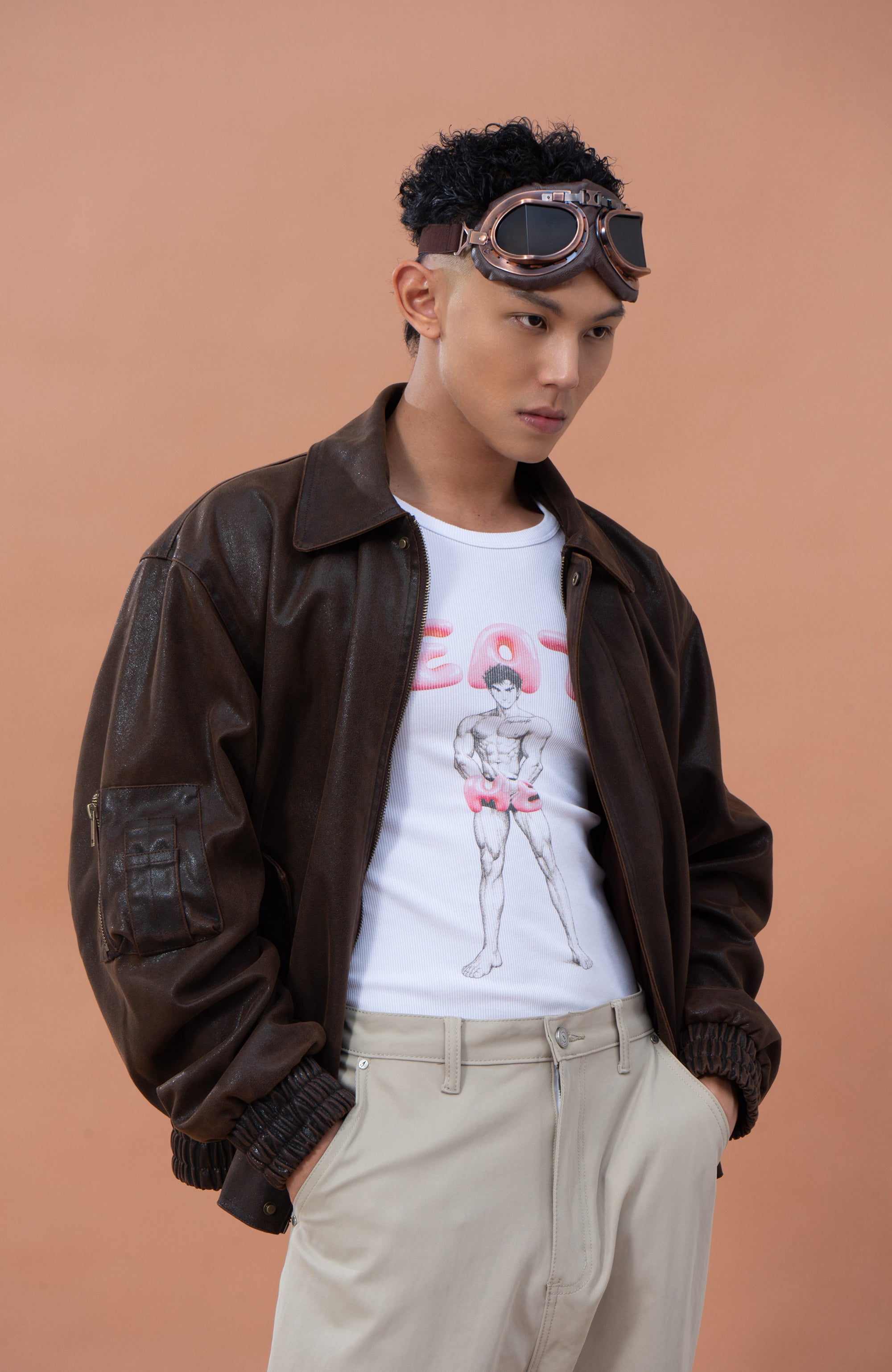 CLP Distressed Faux Leather Aviator Jacket, premium urban and streetwear designers apparel on PROJECTISR.com, CLP