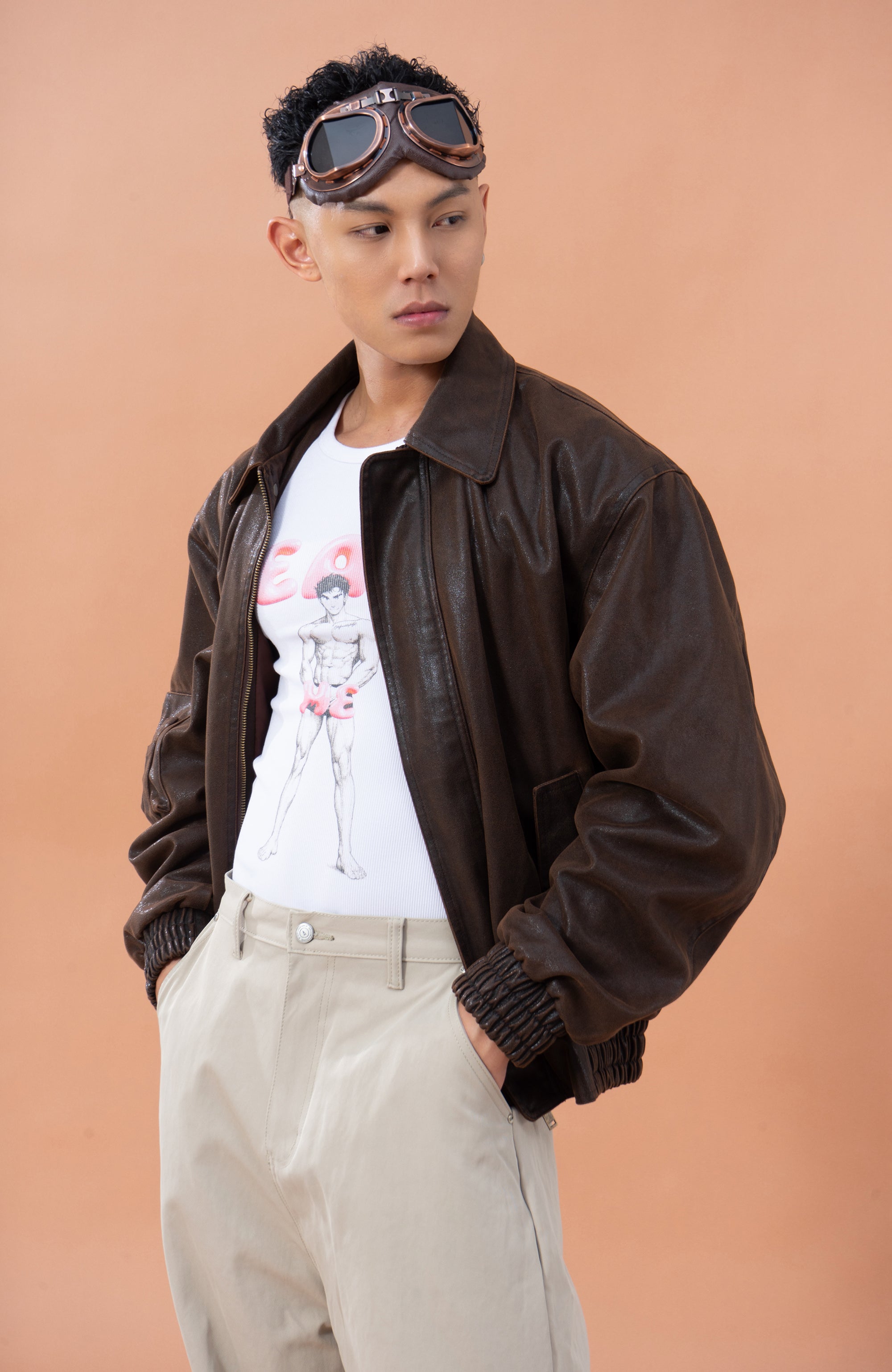 CLP Distressed Faux Leather Aviator Jacket, premium urban and streetwear designers apparel on PROJECTISR.com, CLP