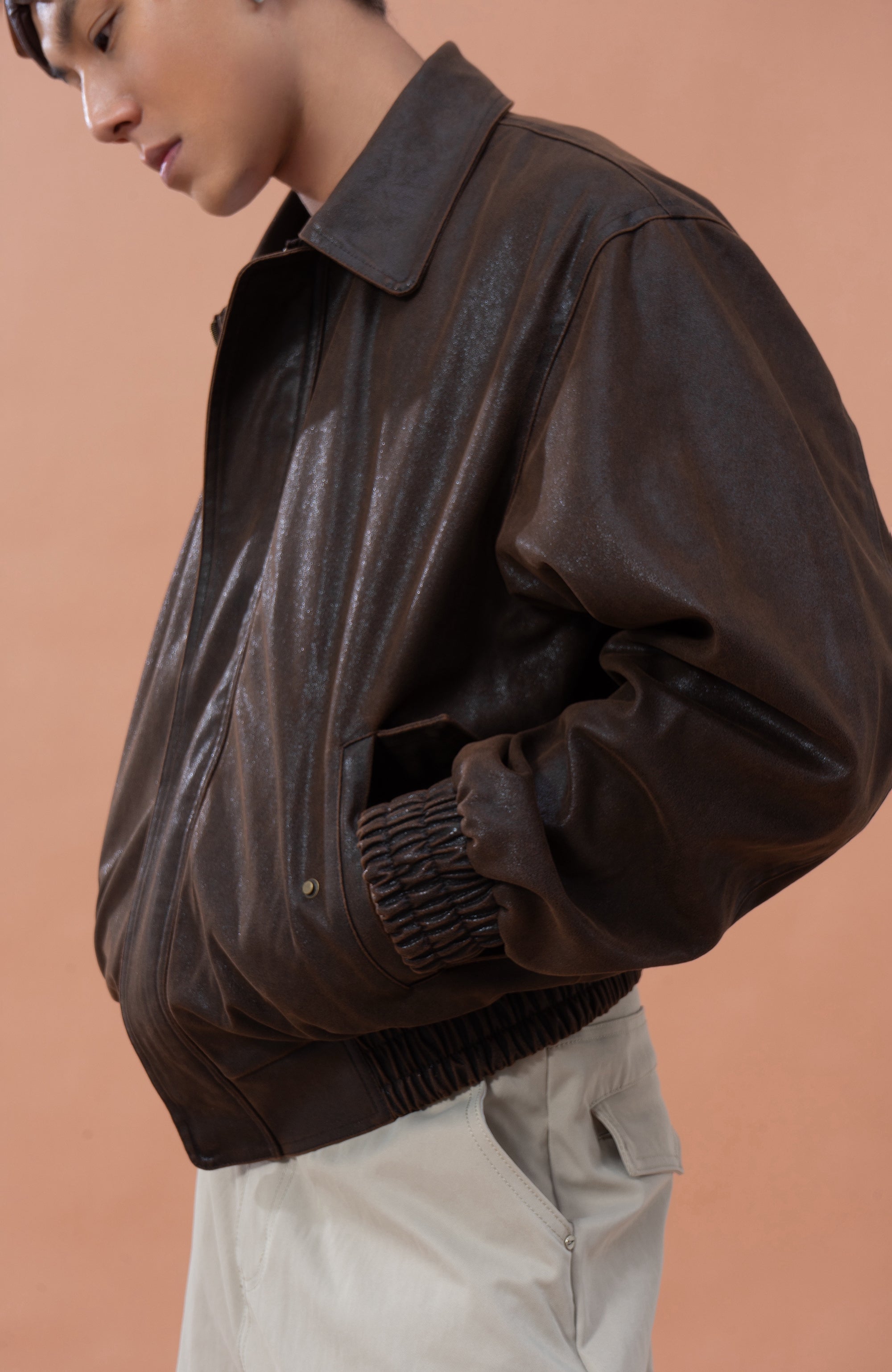 CLP Distressed Faux Leather Aviator Jacket, premium urban and streetwear designers apparel on PROJECTISR.com, CLP