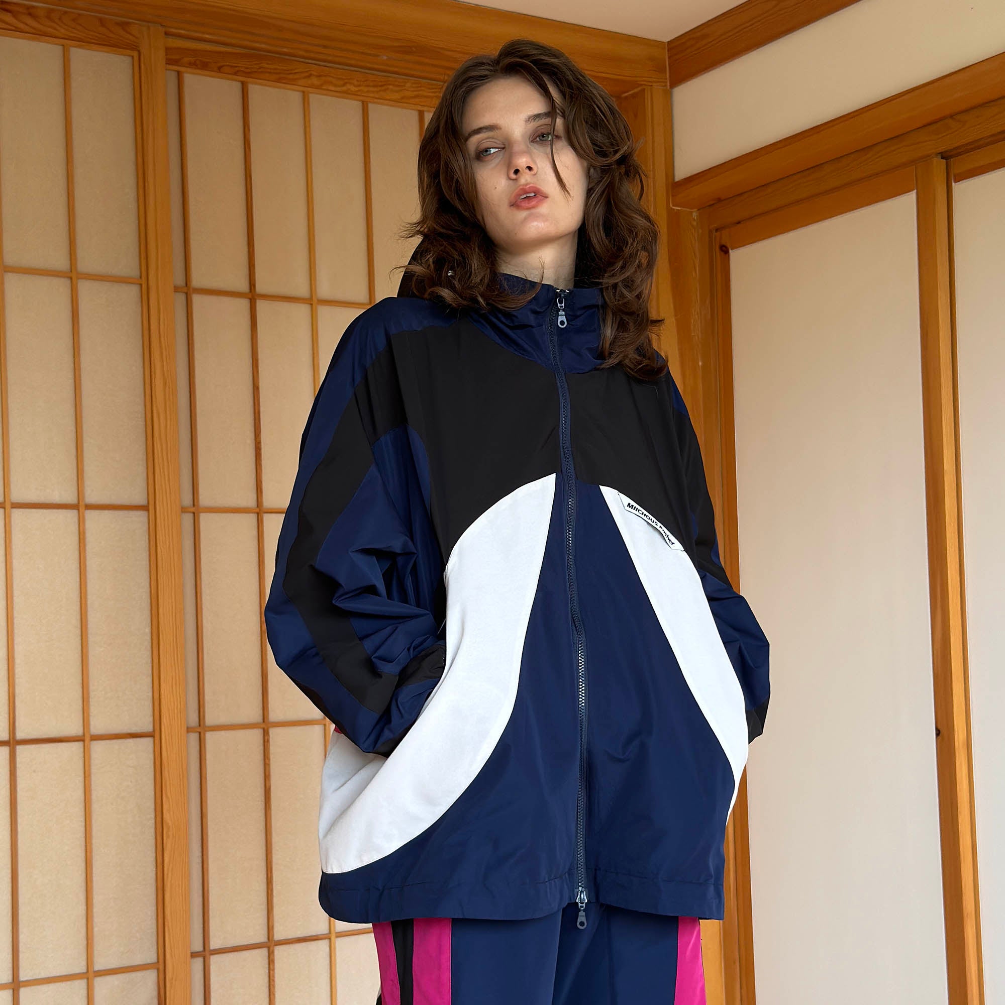 MIICHOUS EVA Tangram Spliced Hooded Windbreaker