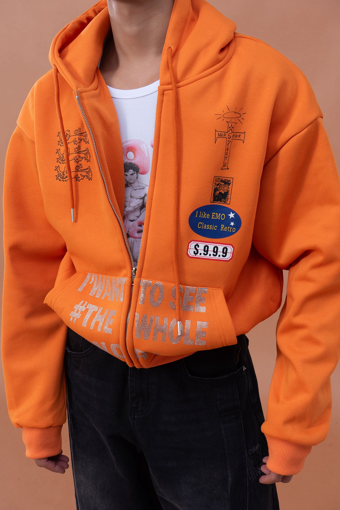 CLP Badge Patch Cropped Zip-Up Hoodie