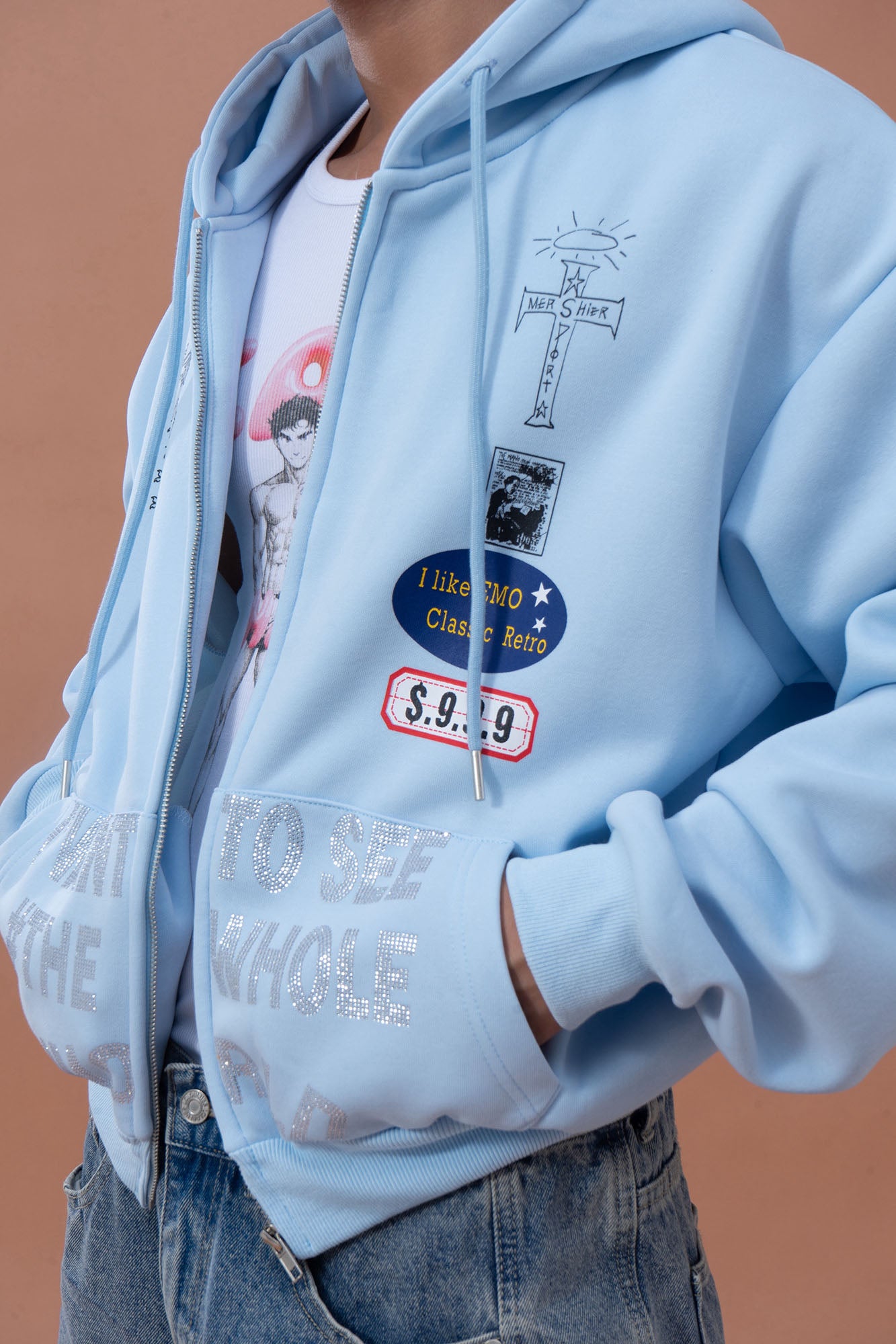CLP Badge Patch Cropped Zip-Up Hoodie