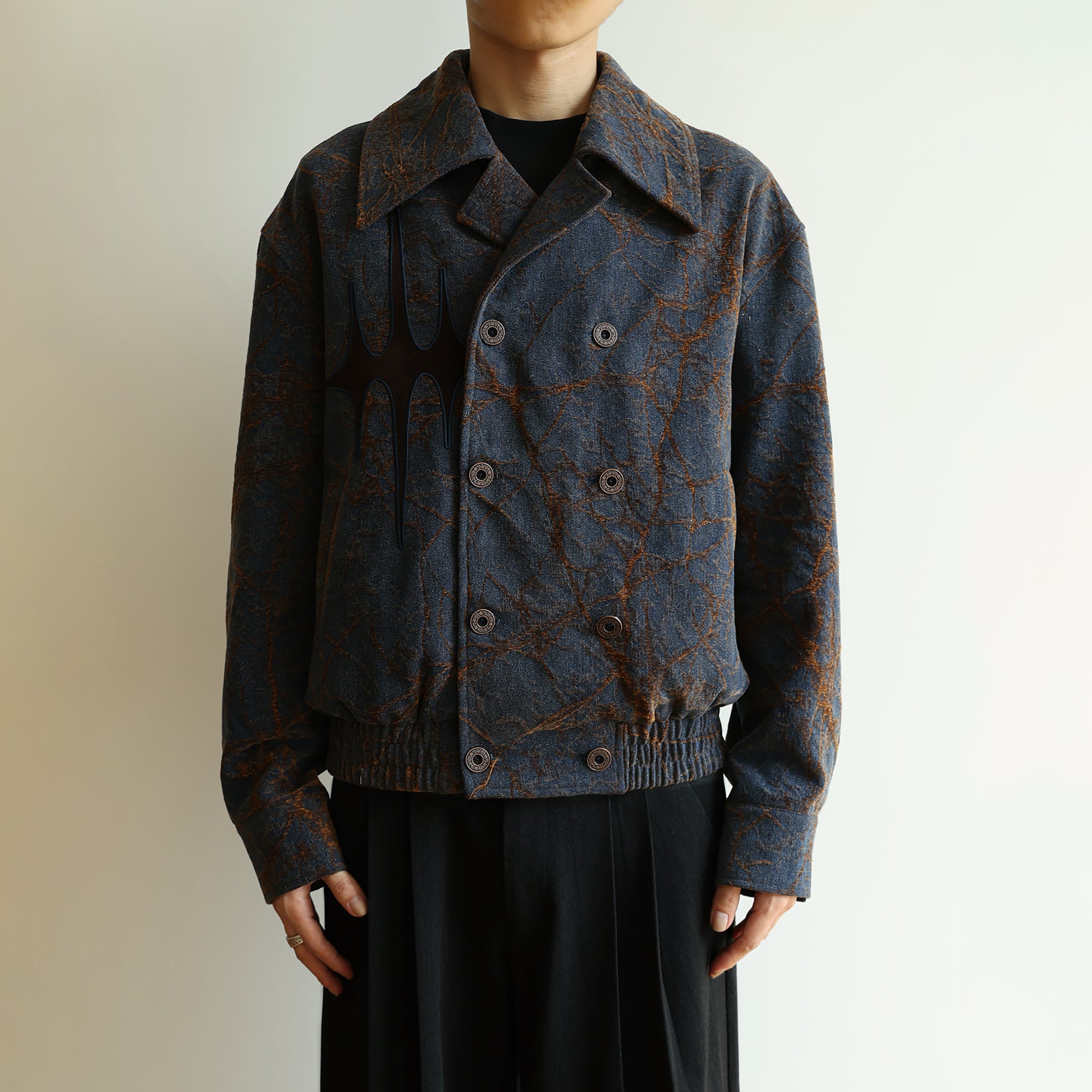 OKAYTHXBYE Flocked Suede Patchwork Crinkle-Denim Jacket