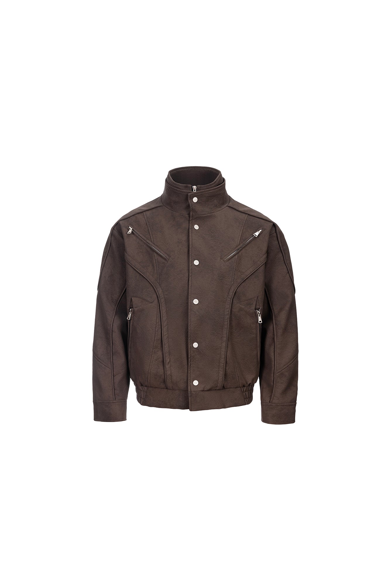 CATSSTAC Layered Placket Structured Paneled PU Jacket