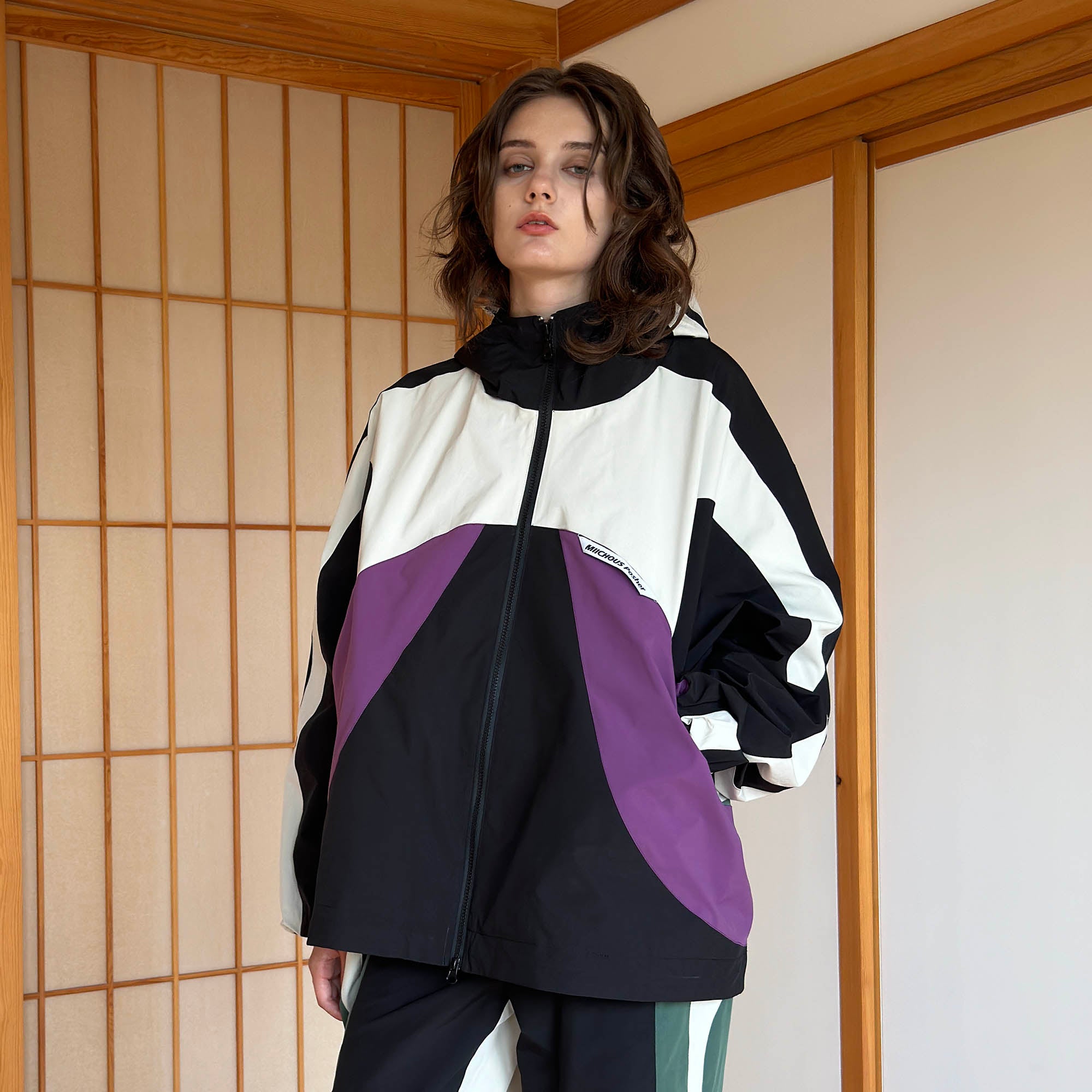 MIICHOUS EVA Tangram Spliced Hooded Windbreaker