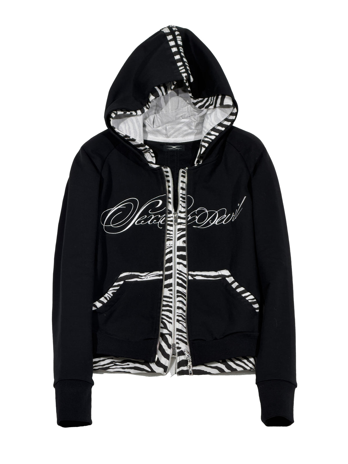 SEXXDEVIL Zebra-Spliced Embroidered Layered Zip-Up Hoodie