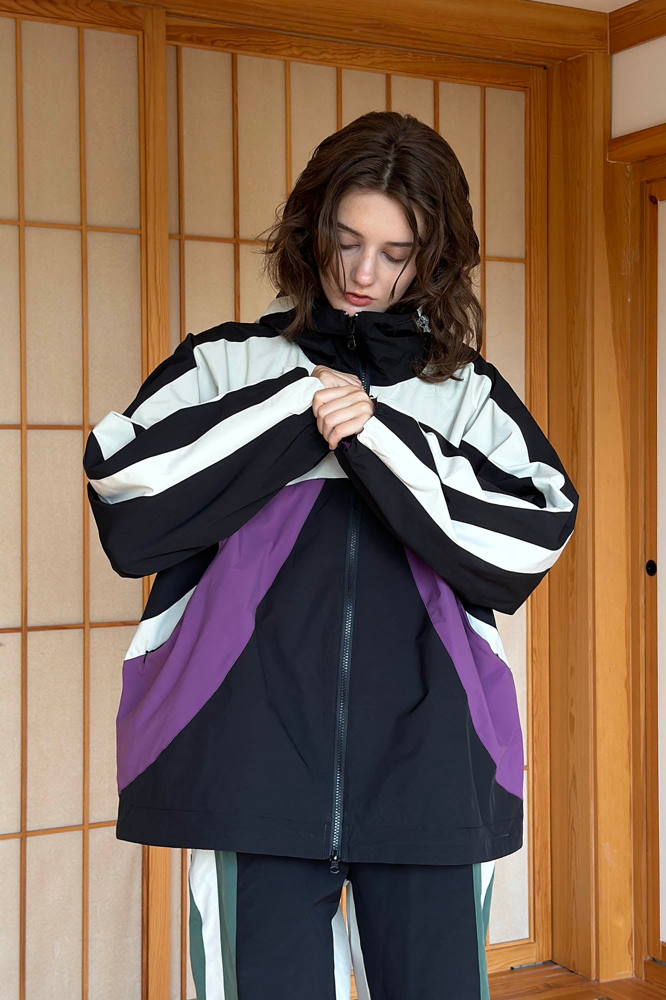 MIICHOUS EVA Tangram Spliced Hooded Windbreaker