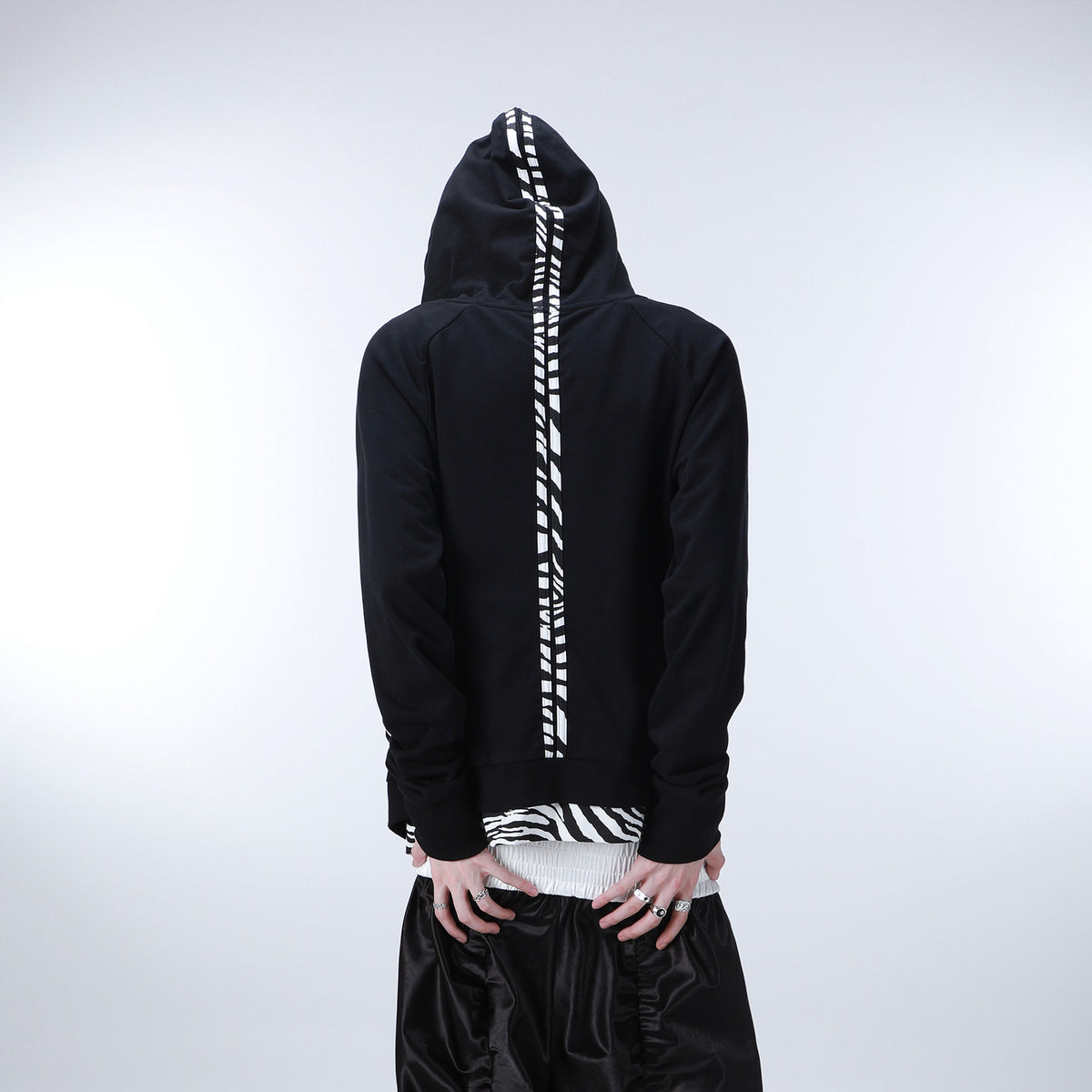 SEXXDEVIL Zebra-Spliced Embroidered Layered Zip-Up Hoodie