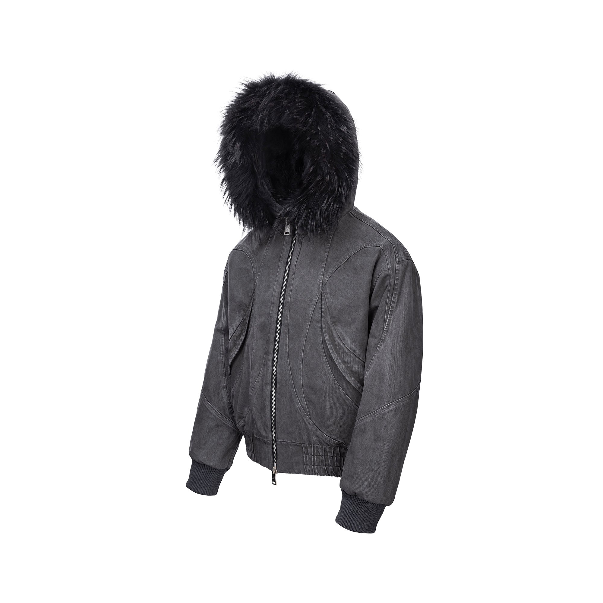 CATSSTAC Detachable Faux Fur Trim Panel Bomber Jacket