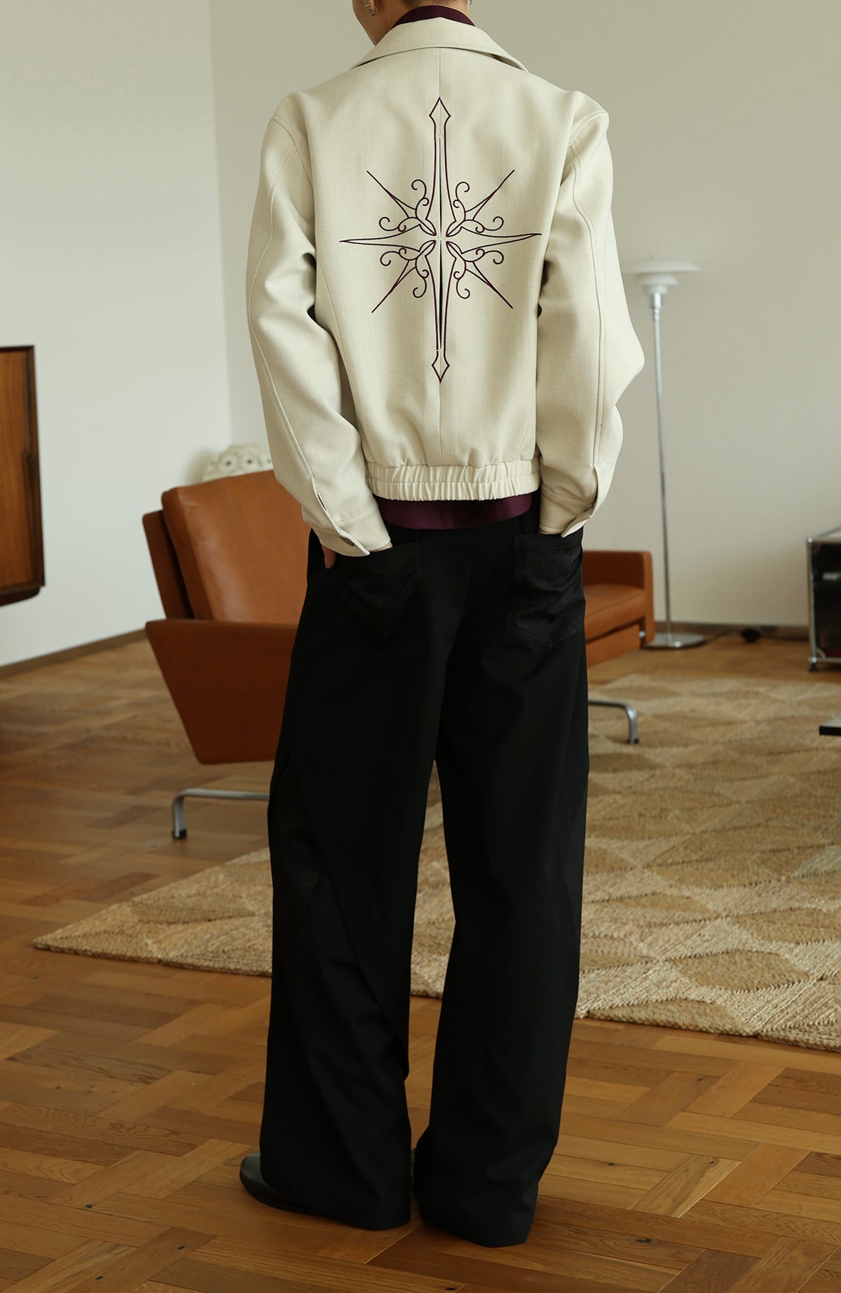 OKAYTHXBYE Embroidered Patchwork Distressed Cropped Jacket