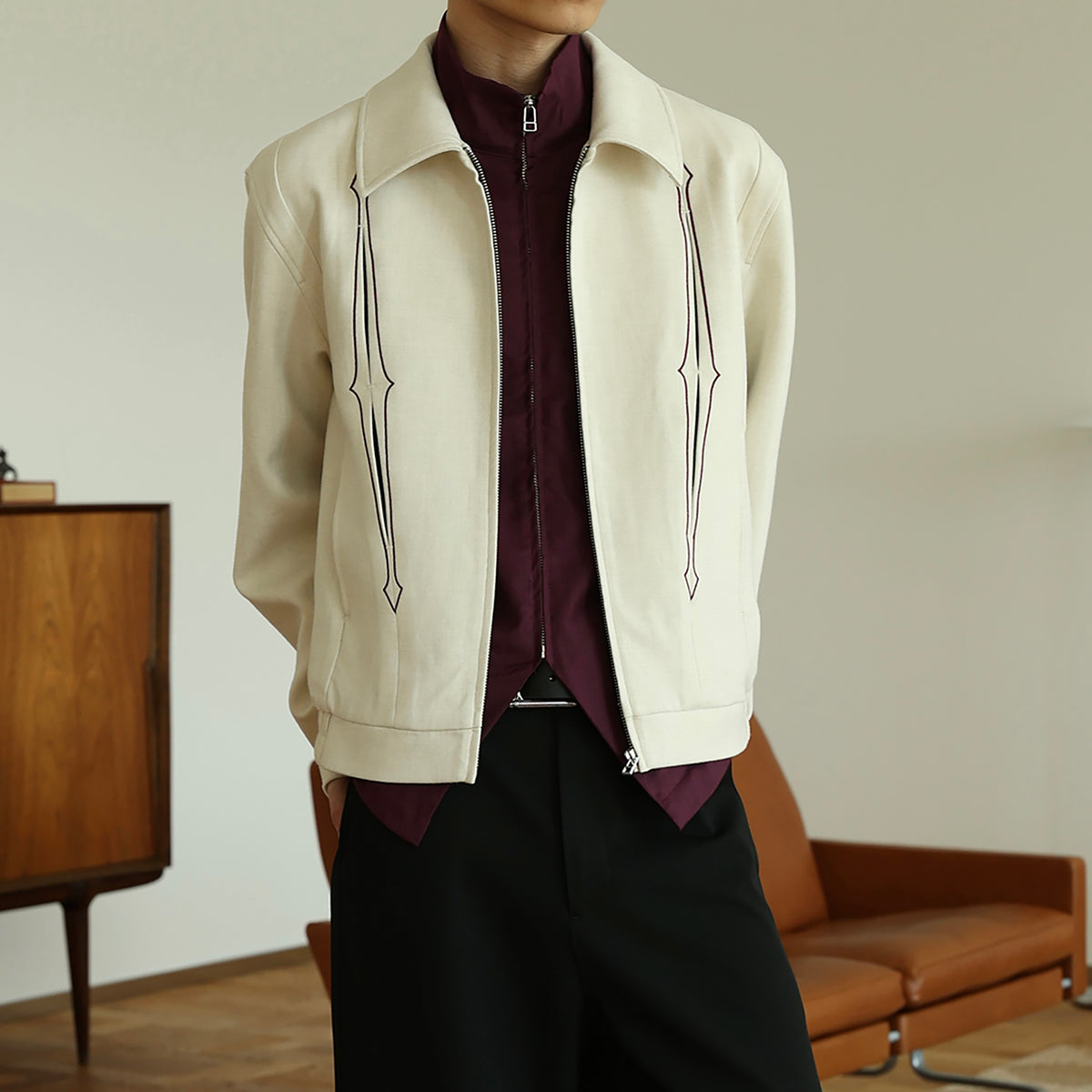 OKAYTHXBYE Embroidered Patchwork Distressed Cropped Jacket