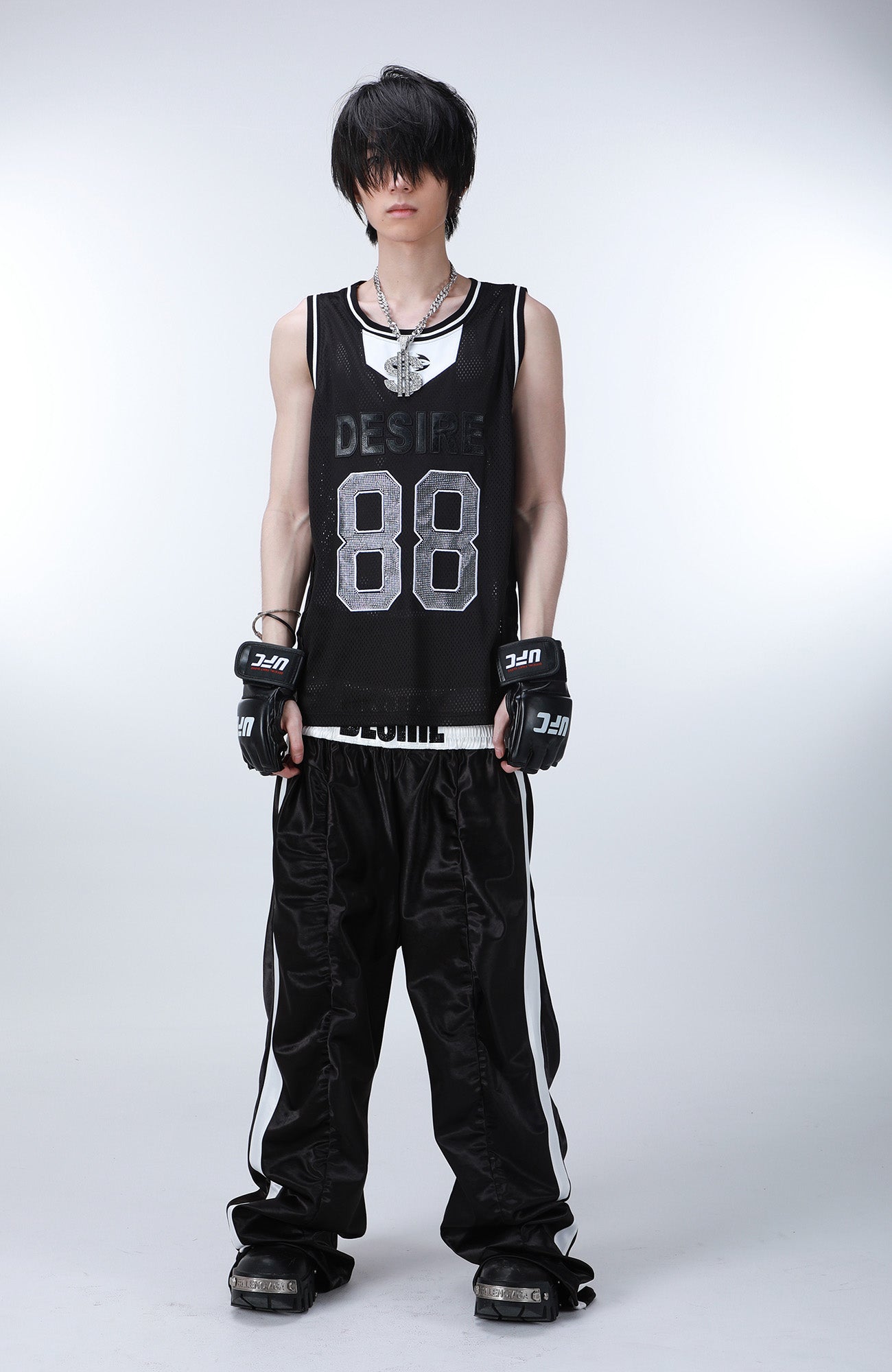 SEXXDEVIL Diamond Lettering Pleated Wide-Leg Pants