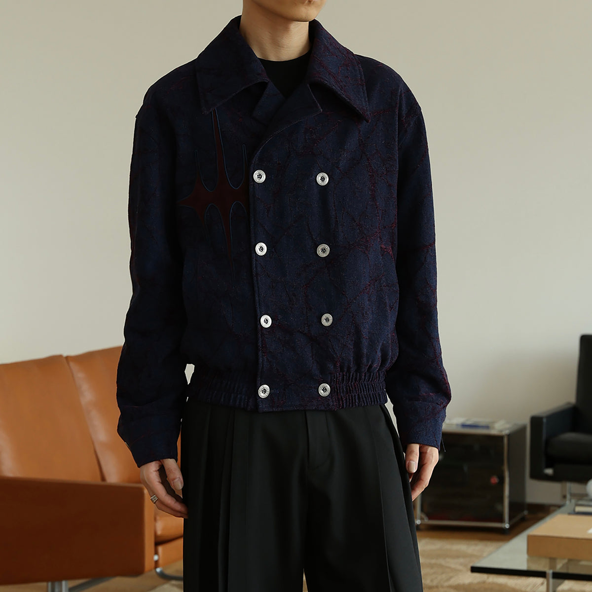 OKAYTHXBYE Flocked Suede Patchwork Crinkle-Denim Jacket