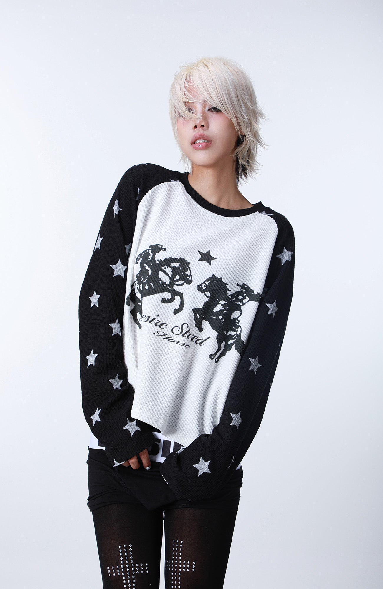 SEXXDEVIL Star Waffle-Knit Raglan Long-Sleeve Tee