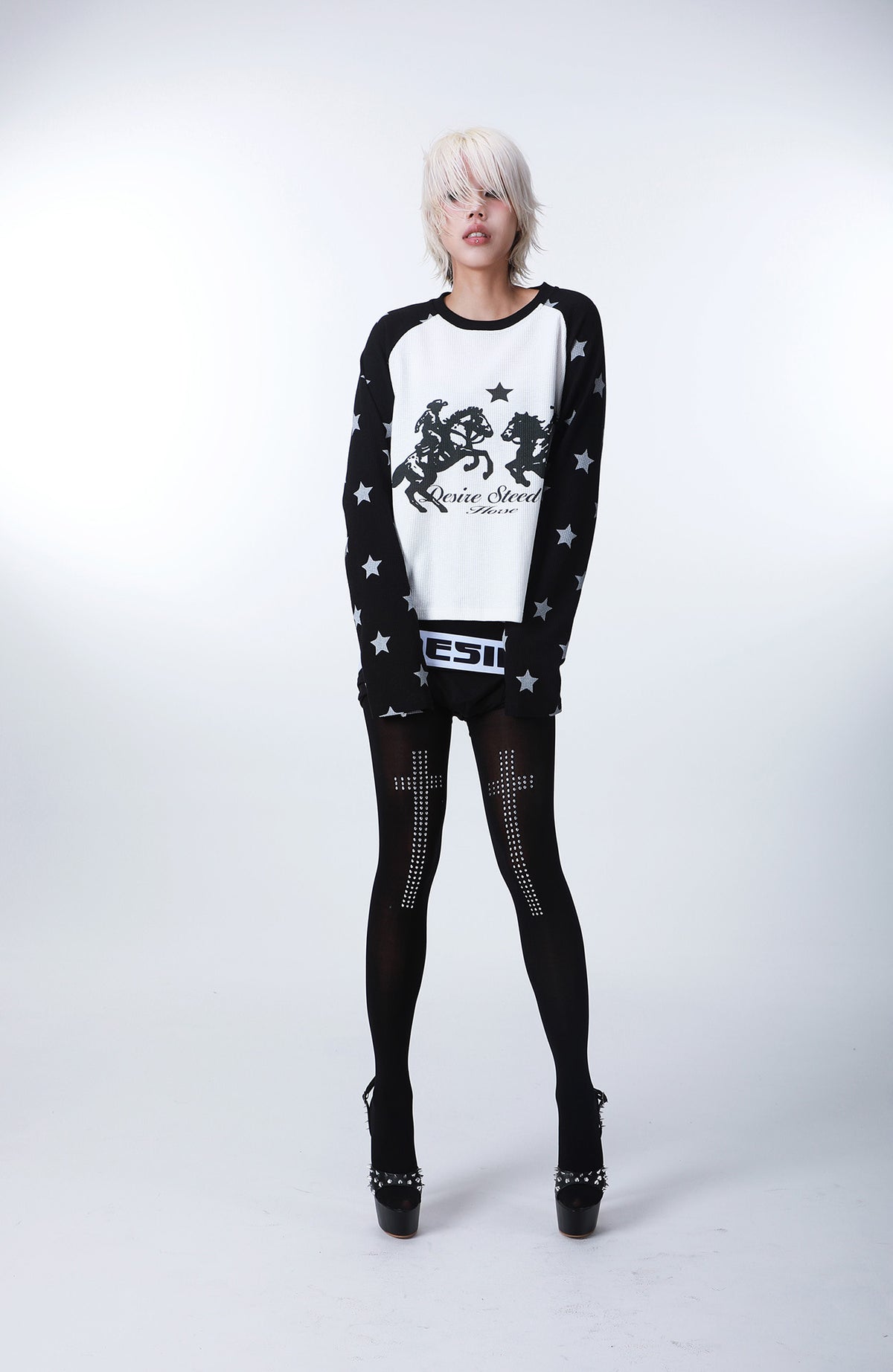 SEXXDEVIL Star Waffle-Knit Raglan Long-Sleeve Tee