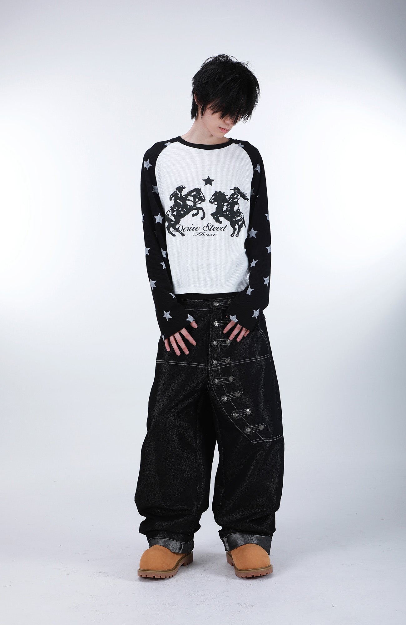 SEXXDEVIL Star Waffle-Knit Raglan Long-Sleeve Tee