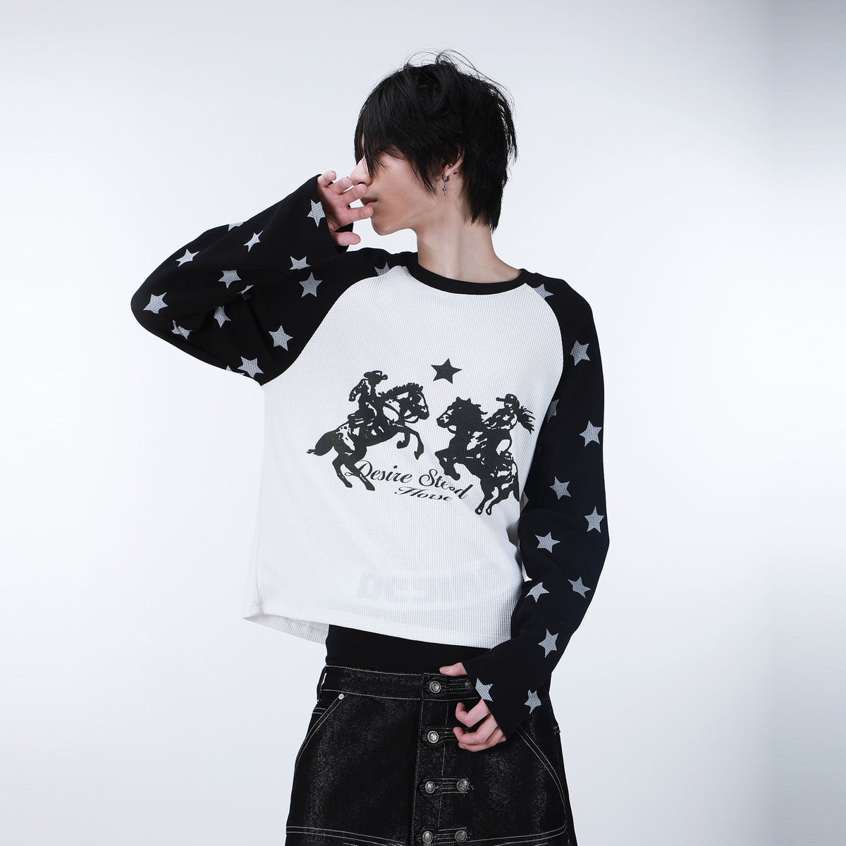 SEXXDEVIL Star Waffle-Knit Raglan Long-Sleeve Tee