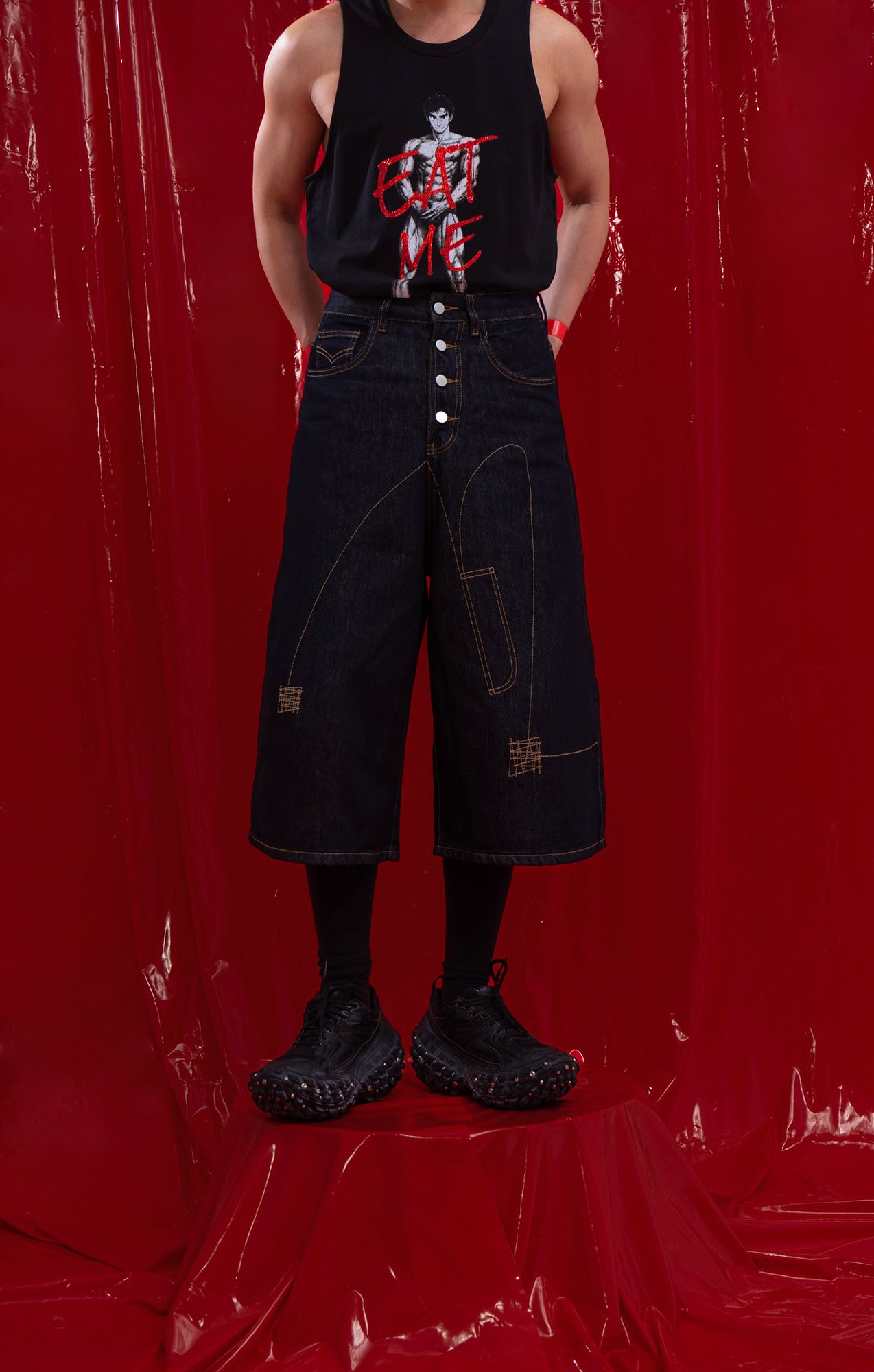 CLP Retro Contrast Stitch Straight-Leg Jorts, premium urban and streetwear designers apparel on PROJECTISR.com, CLP