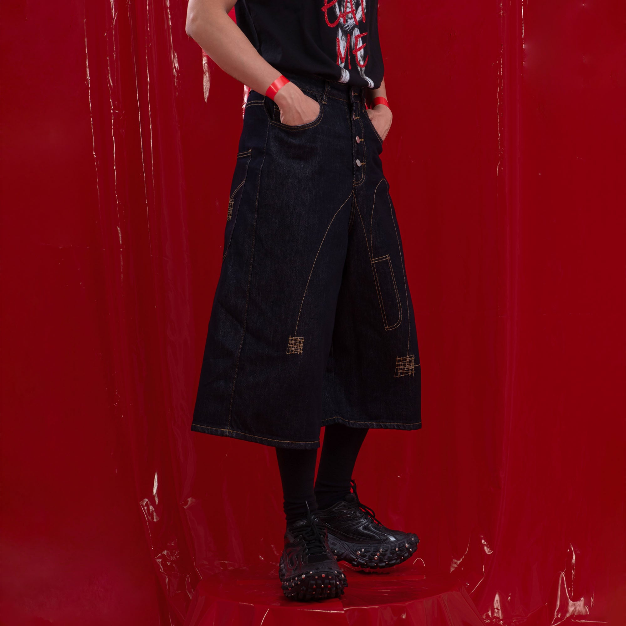 CLP Retro Contrast Stitch Straight-Leg Jorts, premium urban and streetwear designers apparel on PROJECTISR.com, CLP
